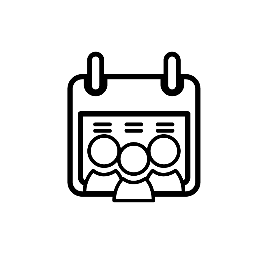 Icon of three people standing together, representing a group or community.