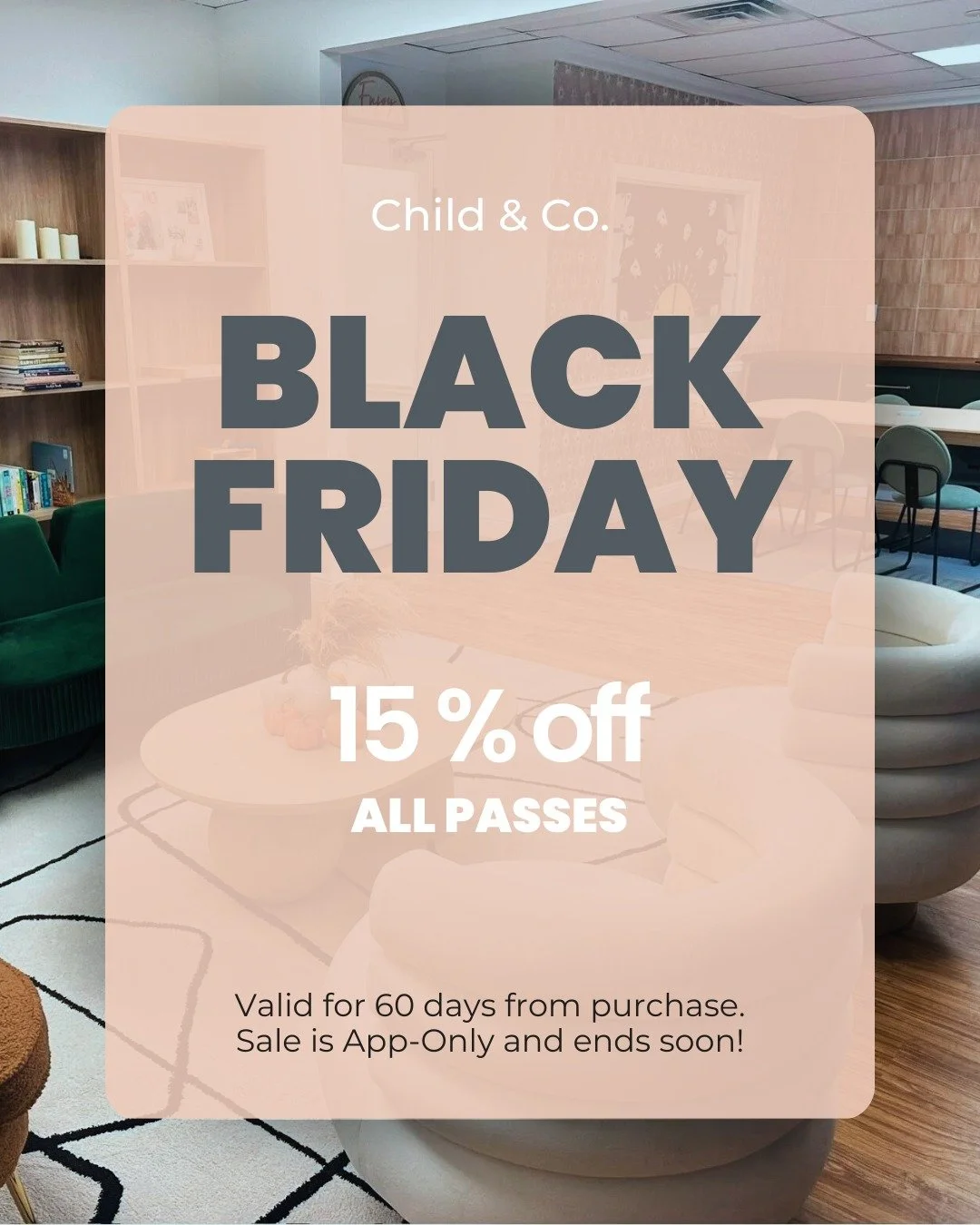 OUR BIGGEST DEAL OF THE YEAR IS LIVE ON THE APP!

All our Work &amp; Play Passes are 15% off! This is perfect for parents who need flexible, reliable supervised care during the busiest time of year (every pass includes access to private office space!