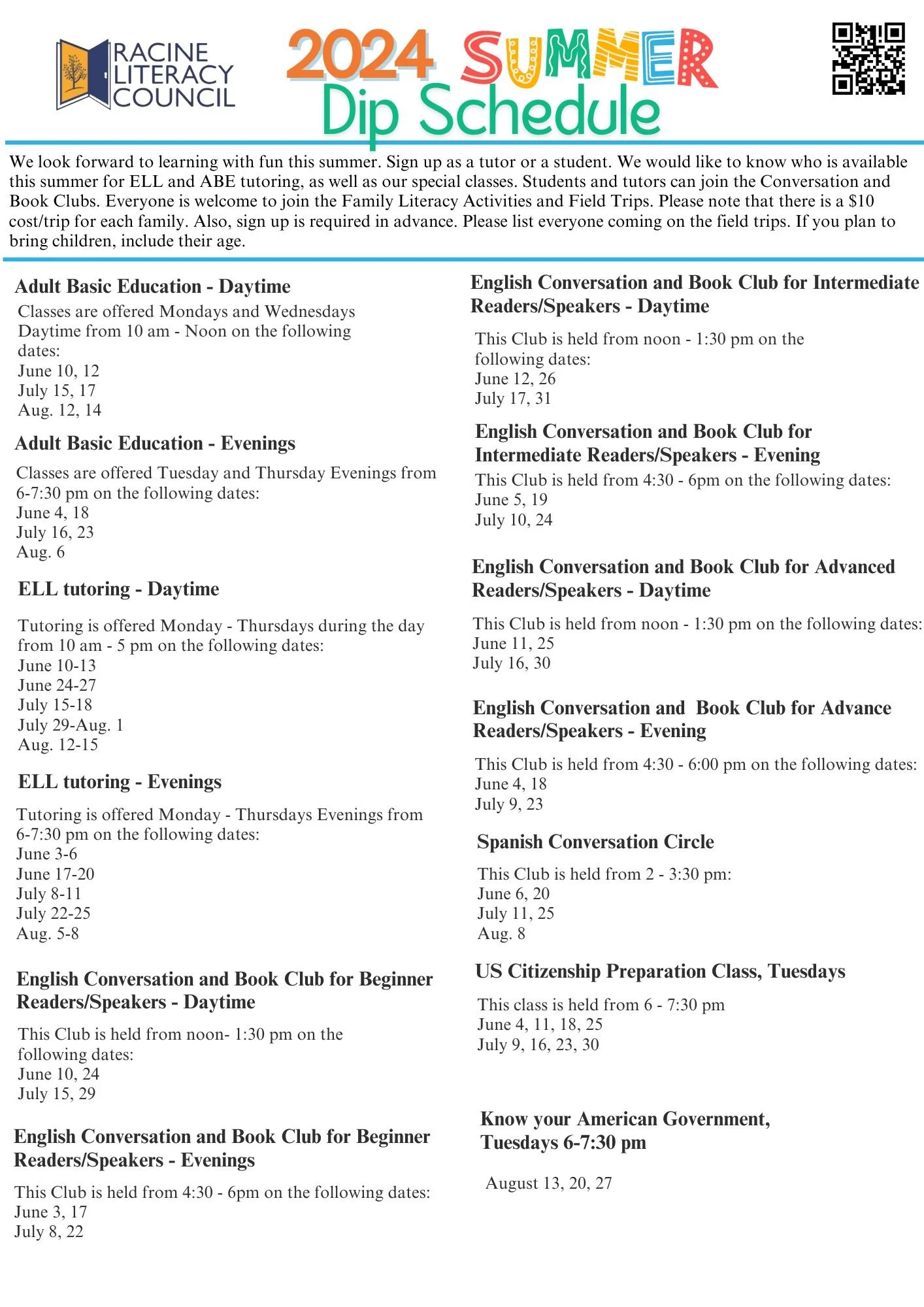 Calendar of Events — Racine Literacy Council
