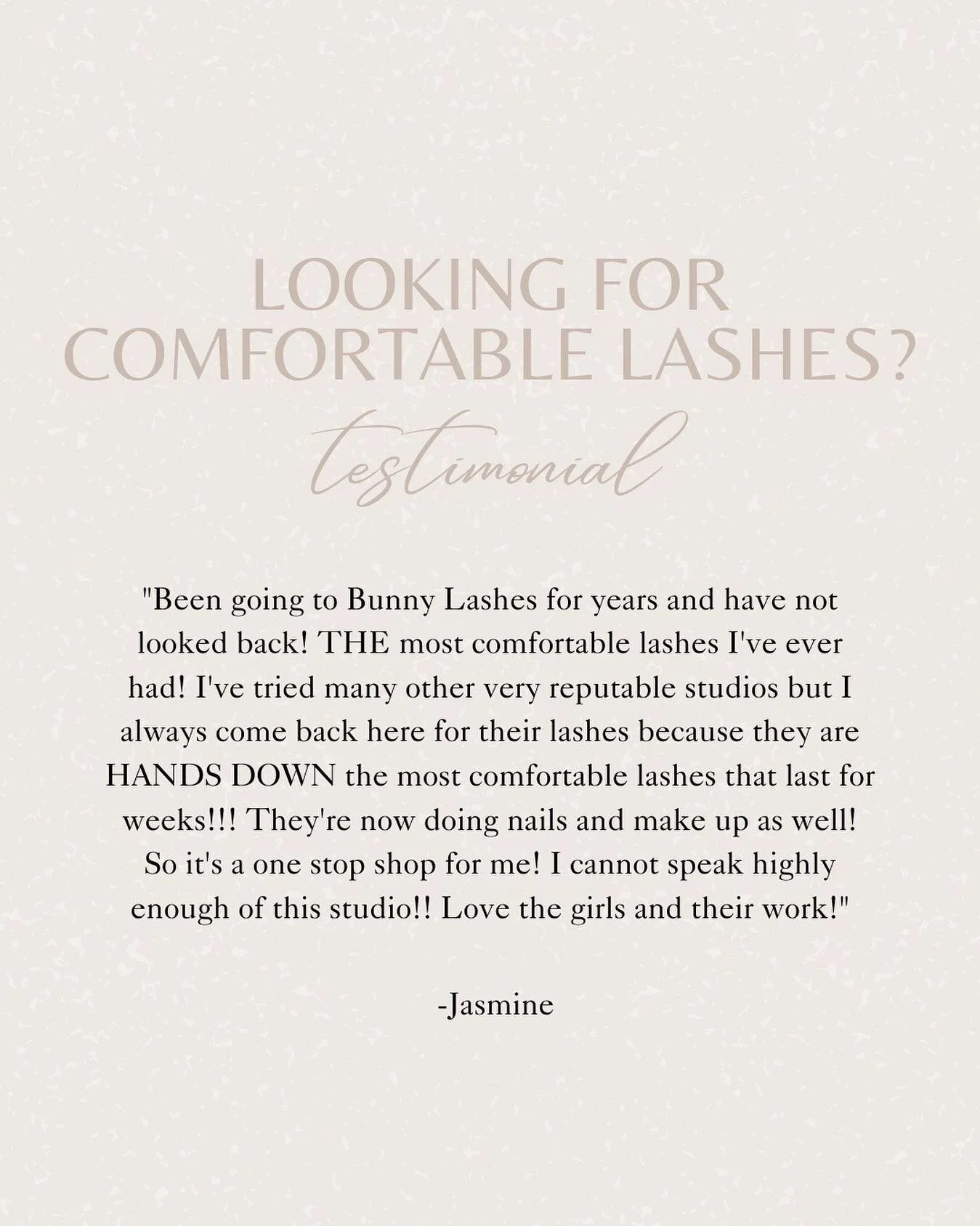 A lovely review from a lovely client ✨

We are all about comfort when it comes to our lashes!

Have you visited Bunny Lashes before?

#bunnylashesperth #nailart #lashes #brows #eyelashes #eyelashextention #lashing #lashtech #classiclashes #lashlove #