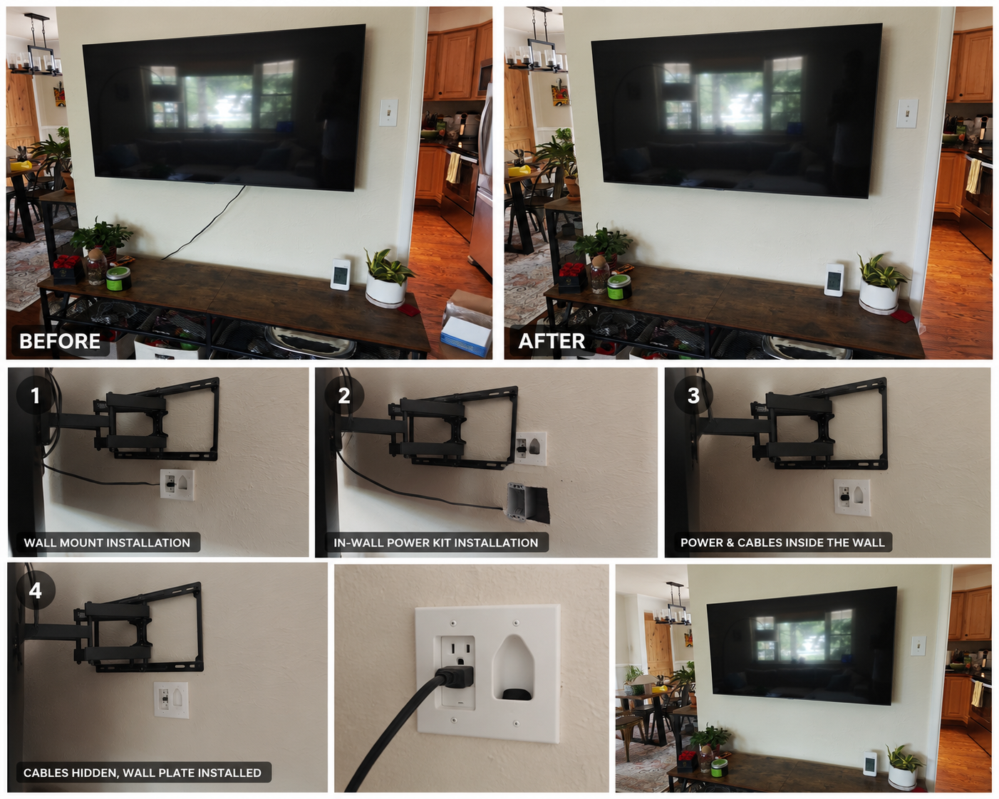 TV cable concealment completed by Arvada Handyman during a home punch list service in Scenic Heights, Arvada, CO.