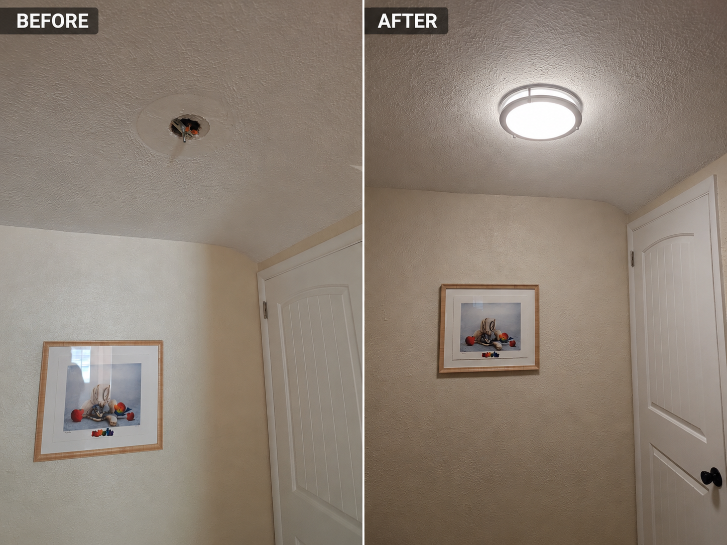 Matching ceiling light fixture installed during a home maintenance project in Scenic Heights, Arvada.