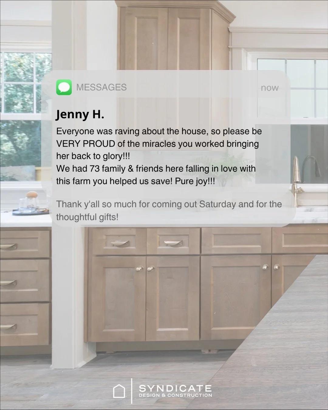 Receiving messages like this is why we love what we do.

Turning this abandoned farmhouse into a place full of life, laughter, and connection has been one of the most meaningful projects we&rsquo;ve ever done. Seeing 70 friends and family gathered to