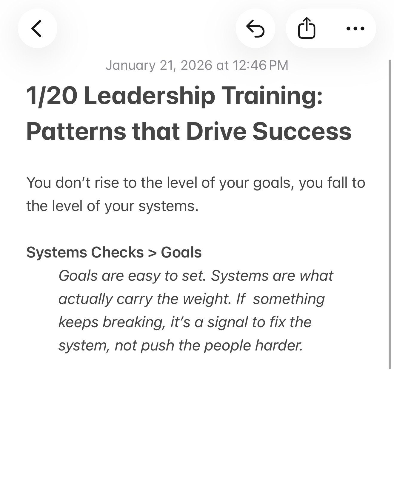 Goals matter, but systems are what actually carry the weight.

When something feels hard, slow, or inconsistent, it&rsquo;s usually not a motivation or people issue. It&rsquo;s a system issue.

In yesterday&rsquo;s leadership training, our team learn