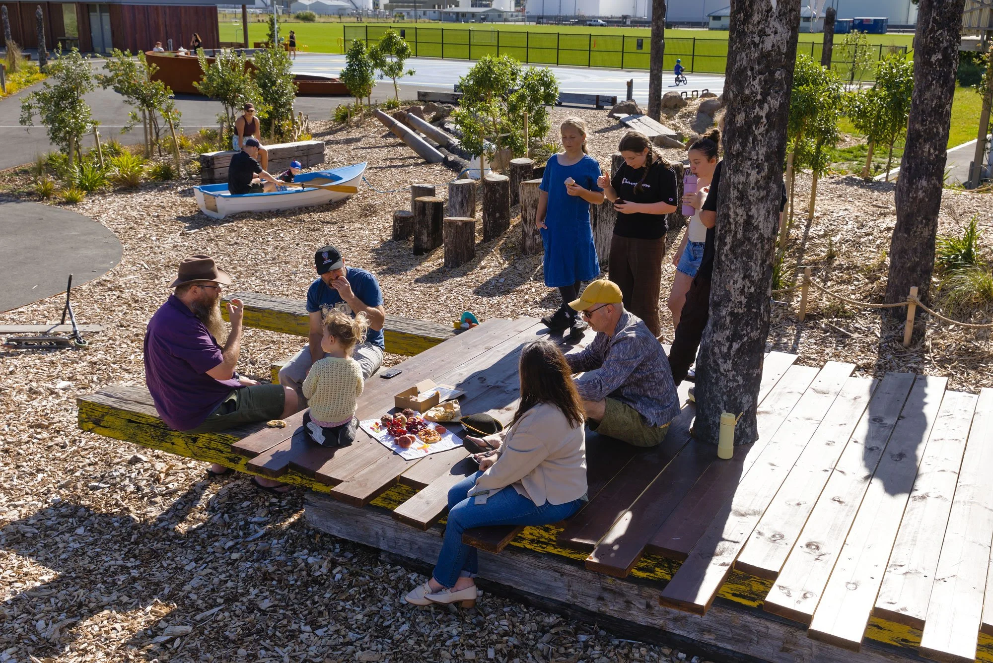 Ship wreck play platform doubling as picnic spot by Botanic Landscape Architects in Lyttelton, Christchurch