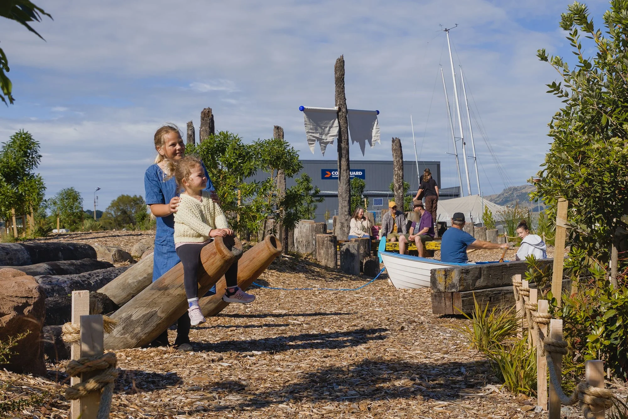 Theme-based imaginative play, including ship wrecks, wood cannons and where by Botanic Landscape Architects in Lyttelton, Christchurch