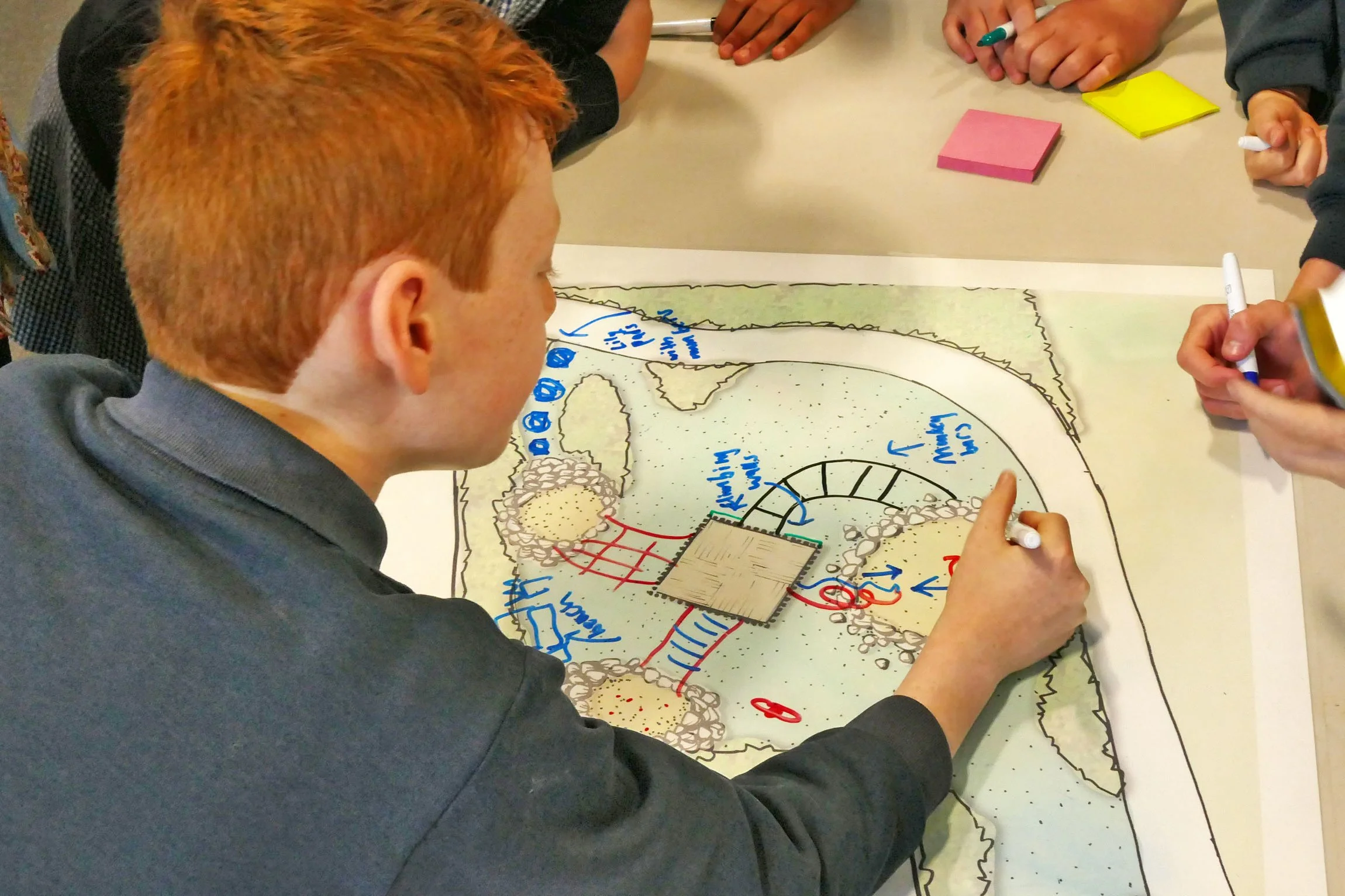 Te Arawai playground students co-design session by Botanic Landscape Architects in St Albans, Christchurch