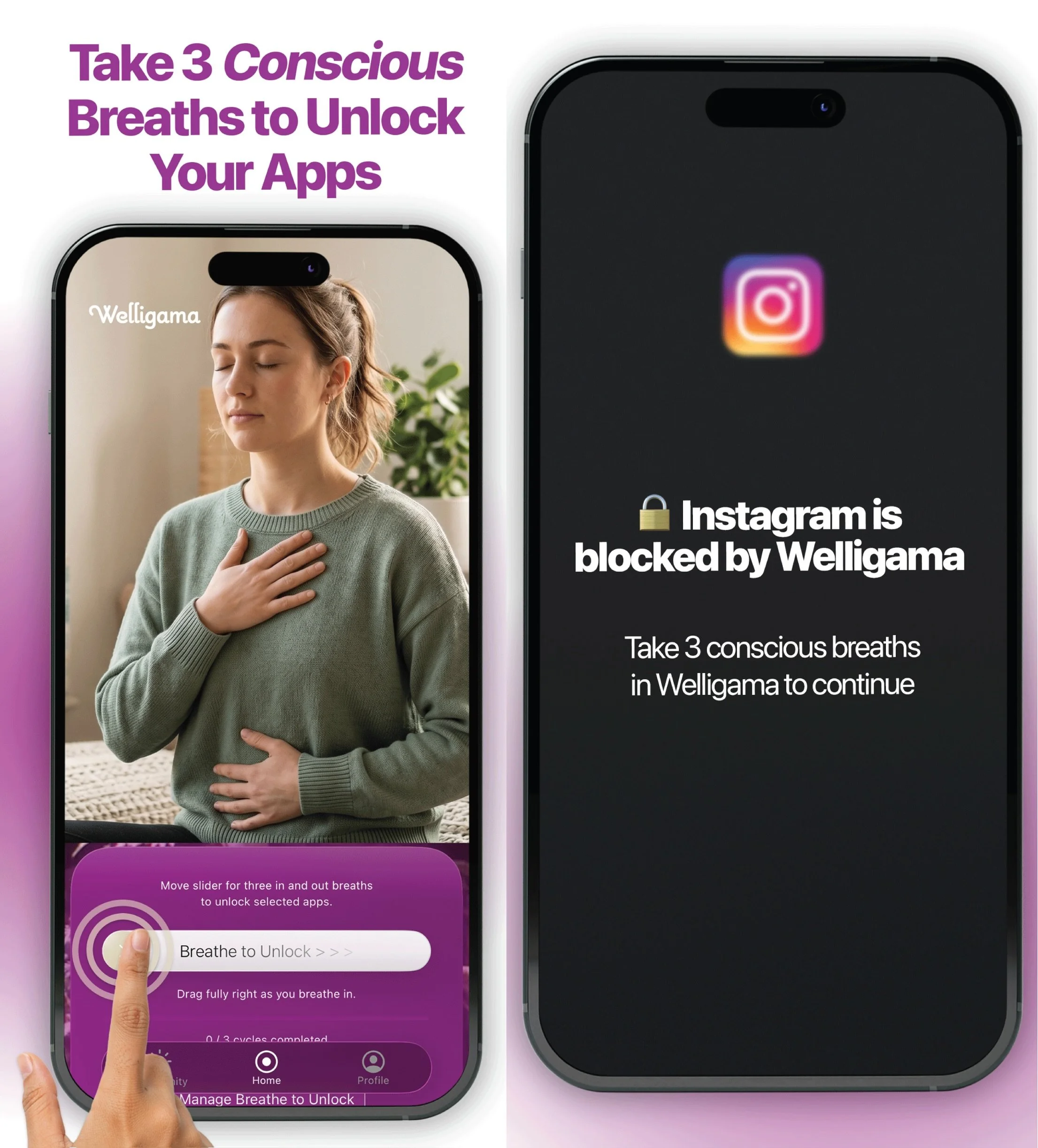 Doomscrolling changes when a pause is built in. Welligama shifts the rhythm with intention.
A few conscious breaths creates awareness before action. Instead of reacting automatically to the urge to surf, the brain gets a moment to reset, reducing imp