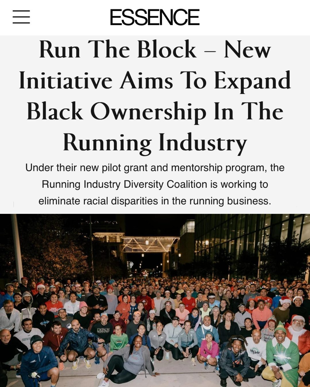 This is big.
Real big.
WE IN ESSENCE Y&rsquo;ALL! 🎉

It was important for us to have platforms like Essence Magazine highlight RUN THE BLOCK and our organization. We are working to bring in more people into the running industry period (both working 