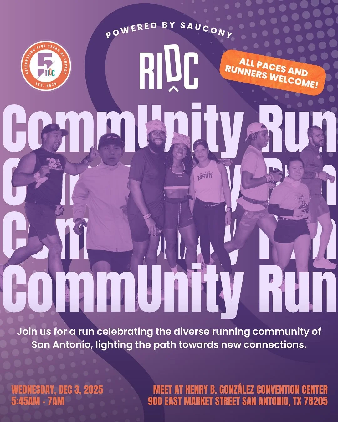 🎉 The RIDC and Saucony are teaming up to bring runners, walkers, and changemakers together for its annual CommUnity Run/Walk! This year, we&rsquo;re gathering in San Antonio, Texas, during @therunningevent (TRE) on Wednesday, December 3! 

🏃🏾&zwj;