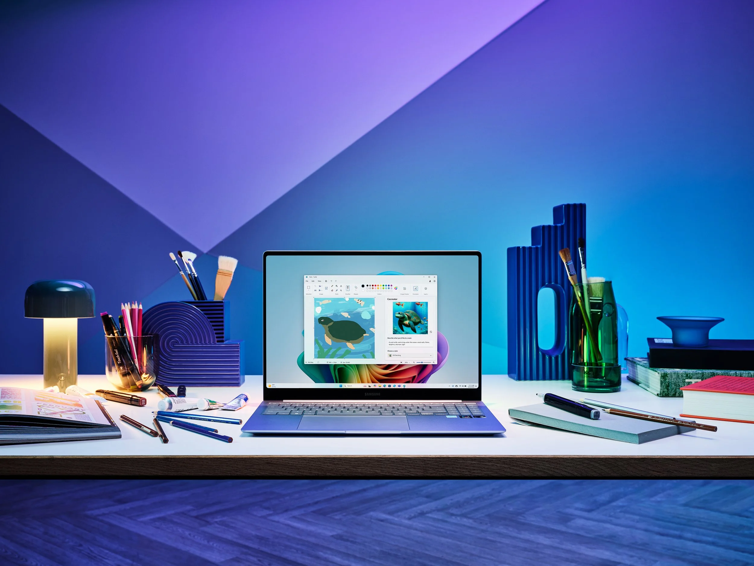 아티스트 스튜디오 야간 무드 삼성 갤럭시 북4 엣지 제품 연출 컷 상업 사진작가 박재홍