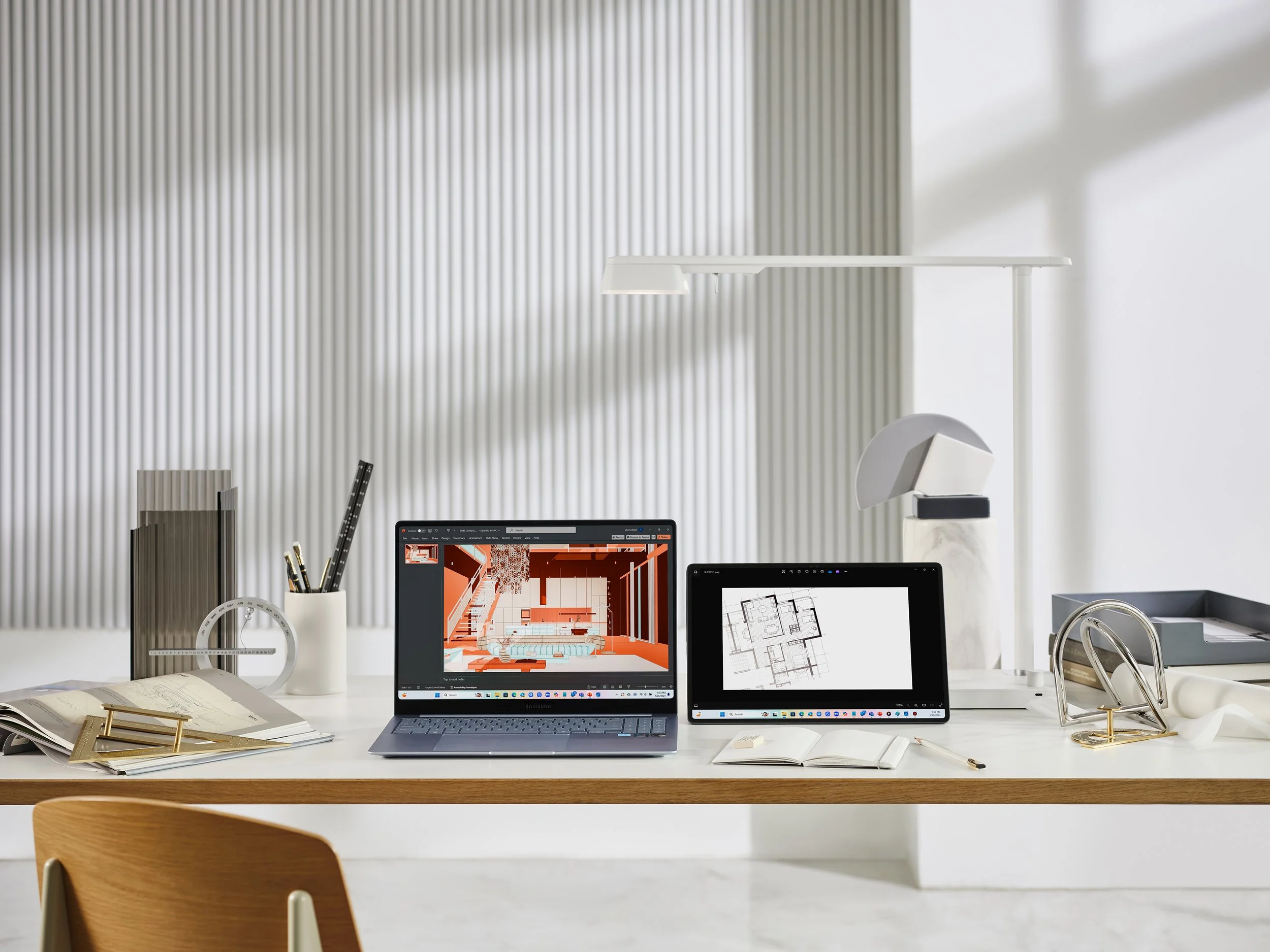 건축 설계 전문 워크스페이스 삼성 갤럭시 북 세컨드 스크린 활용 연출 사진 standstill-studio