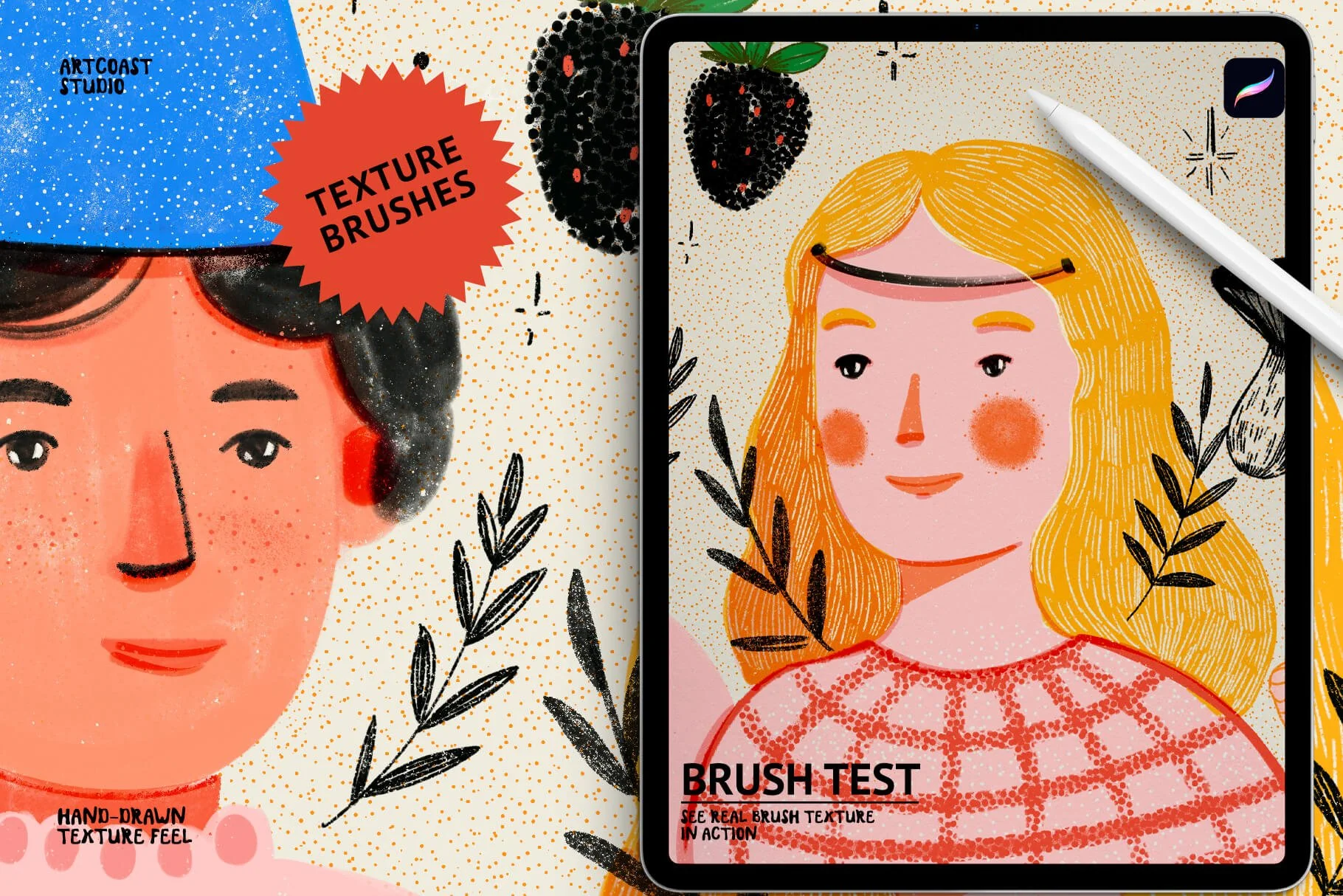 chalk brushes for Procreate, textured Procreate brushes, grainy brushes for Procreate, storybook brushes, whimsical Procreate brushes, dusty shading brushes, hand drawn Procreate brushes