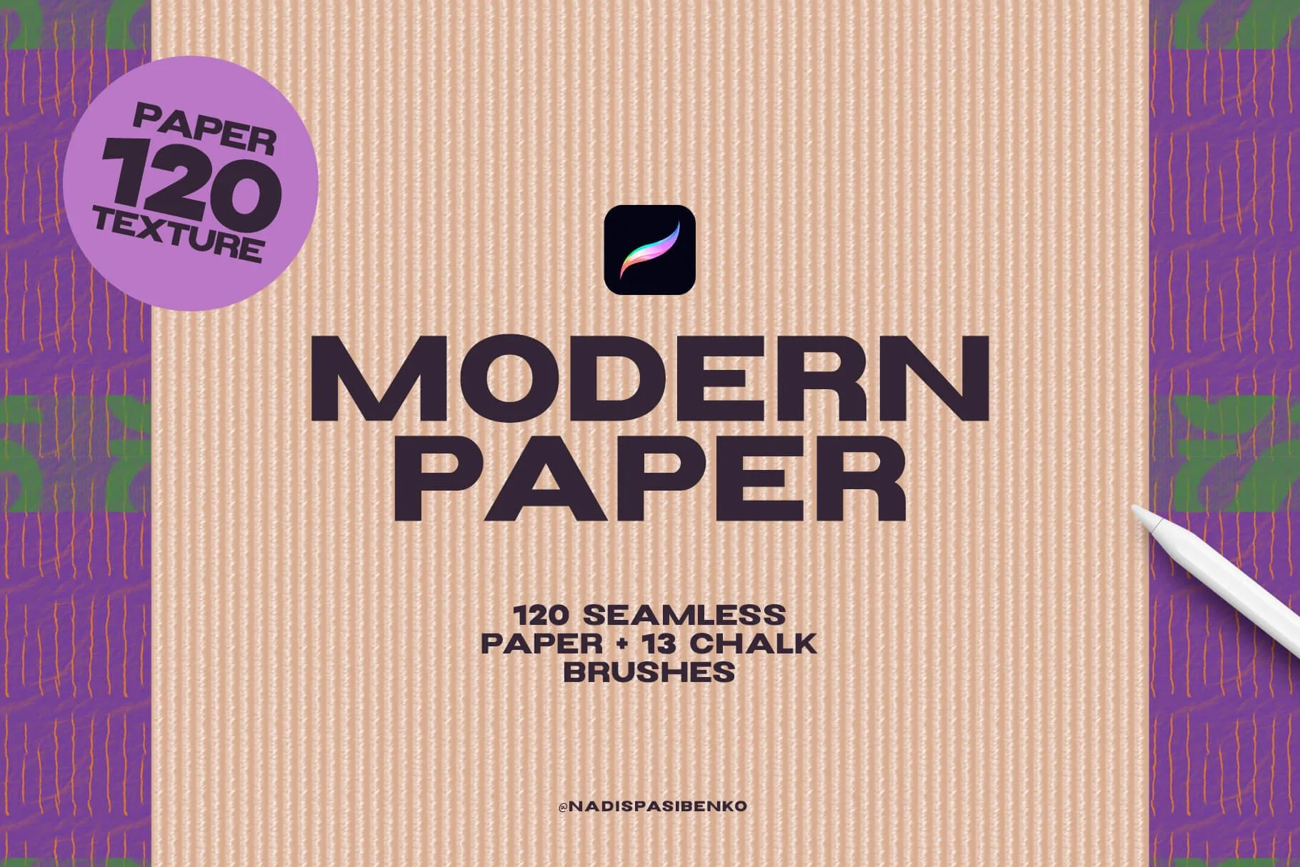 Modern Paper – 120 Seamless Paper Textures + 13 Chalk Brushes for Procreate