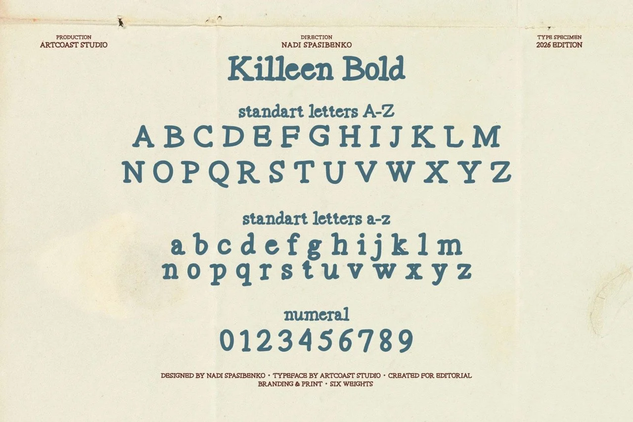 Killeen Bold serif font uppercase and lowercase character set