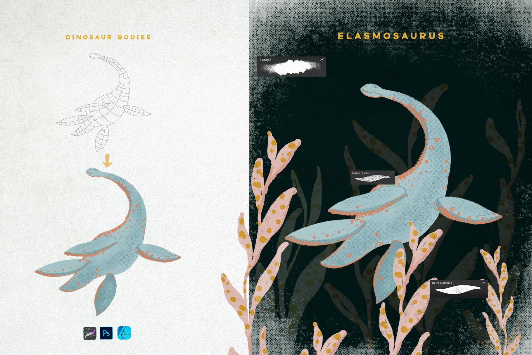 Dragons & Dinosaurs Grids for Procreate, Photoshop