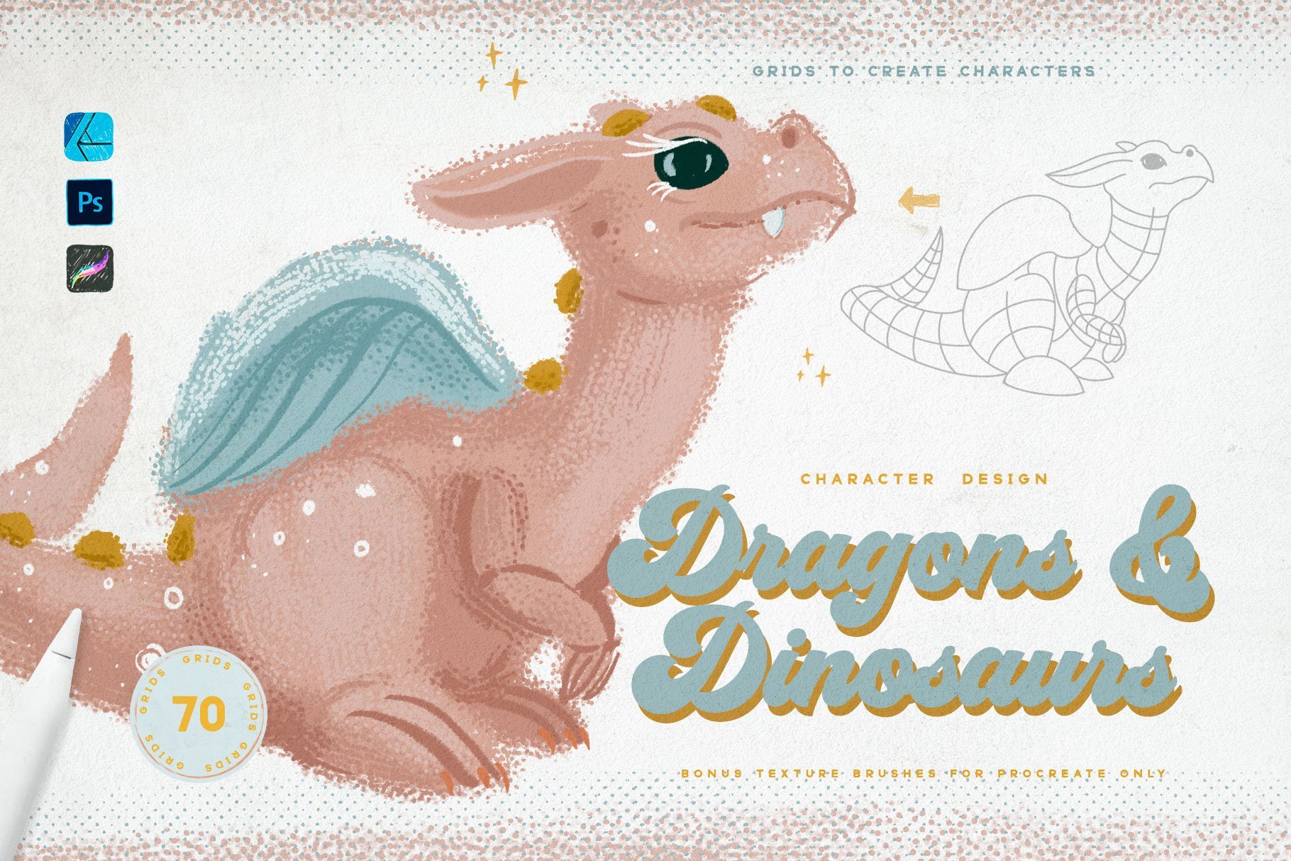 Creative Dragons & Dinosaurs Grids for Procreate