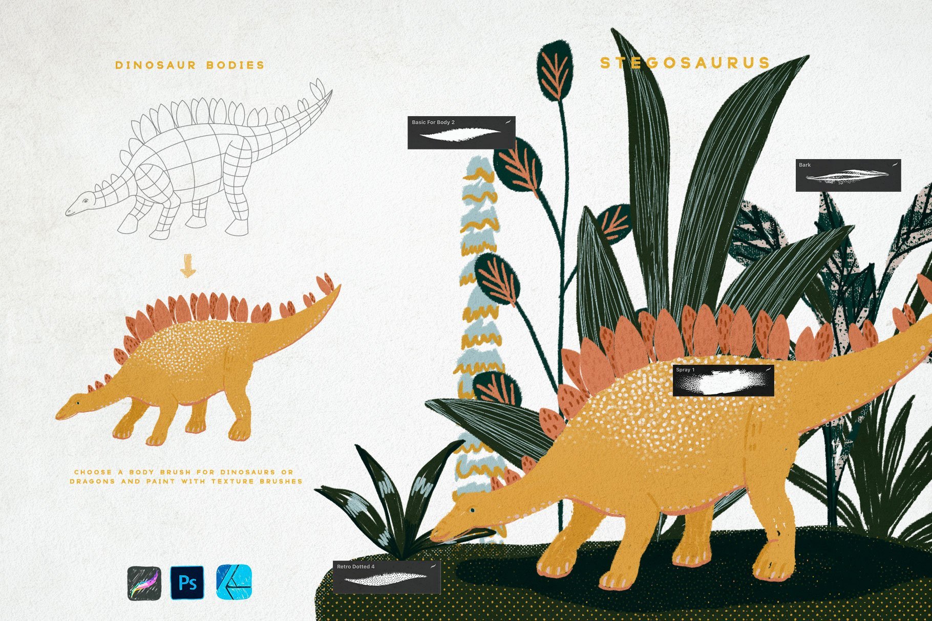 Dragons & Dinosaurs Grids for Procreate, Photoshop