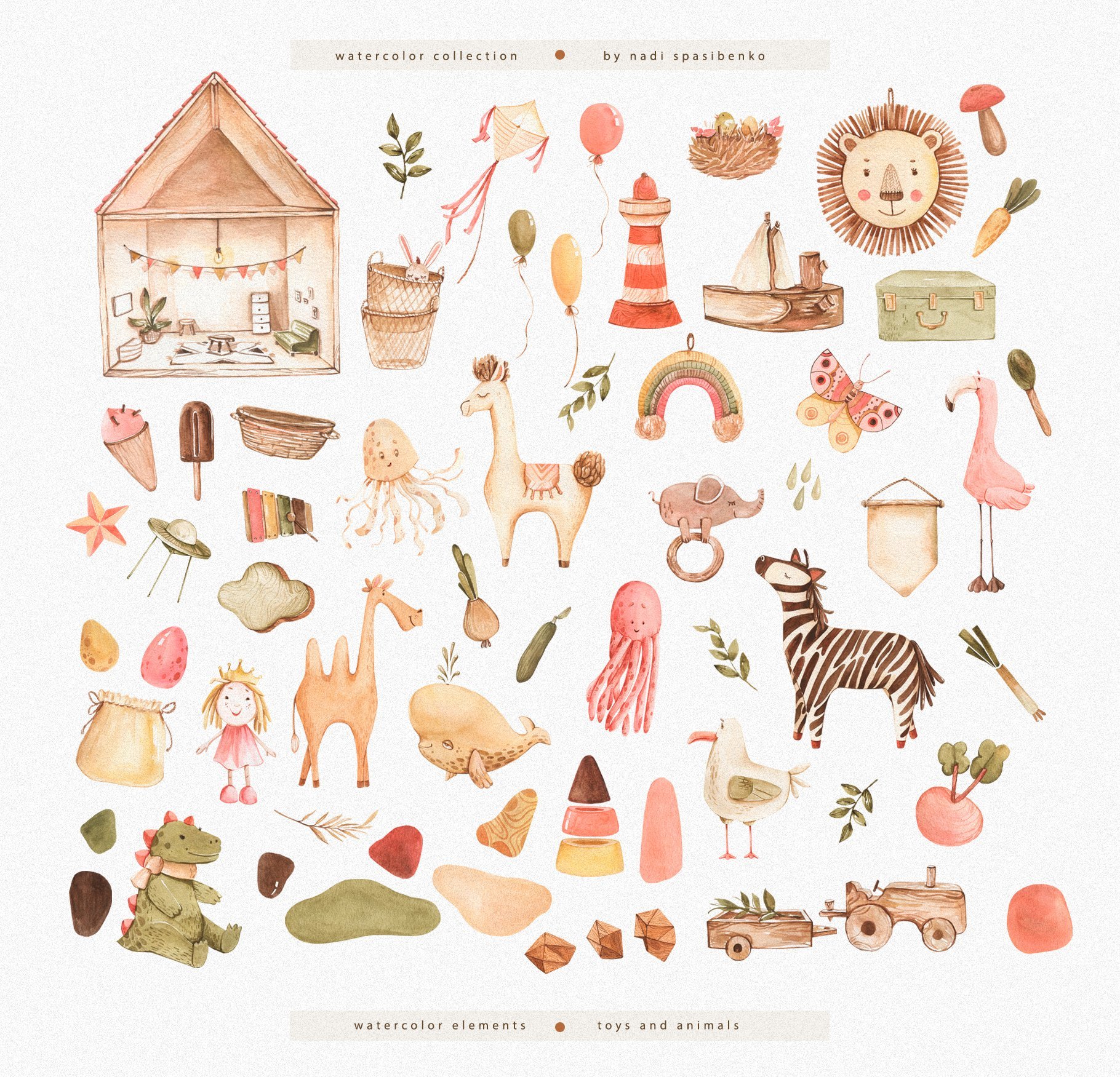 Watercolor World of Toys - Illustrations Kit