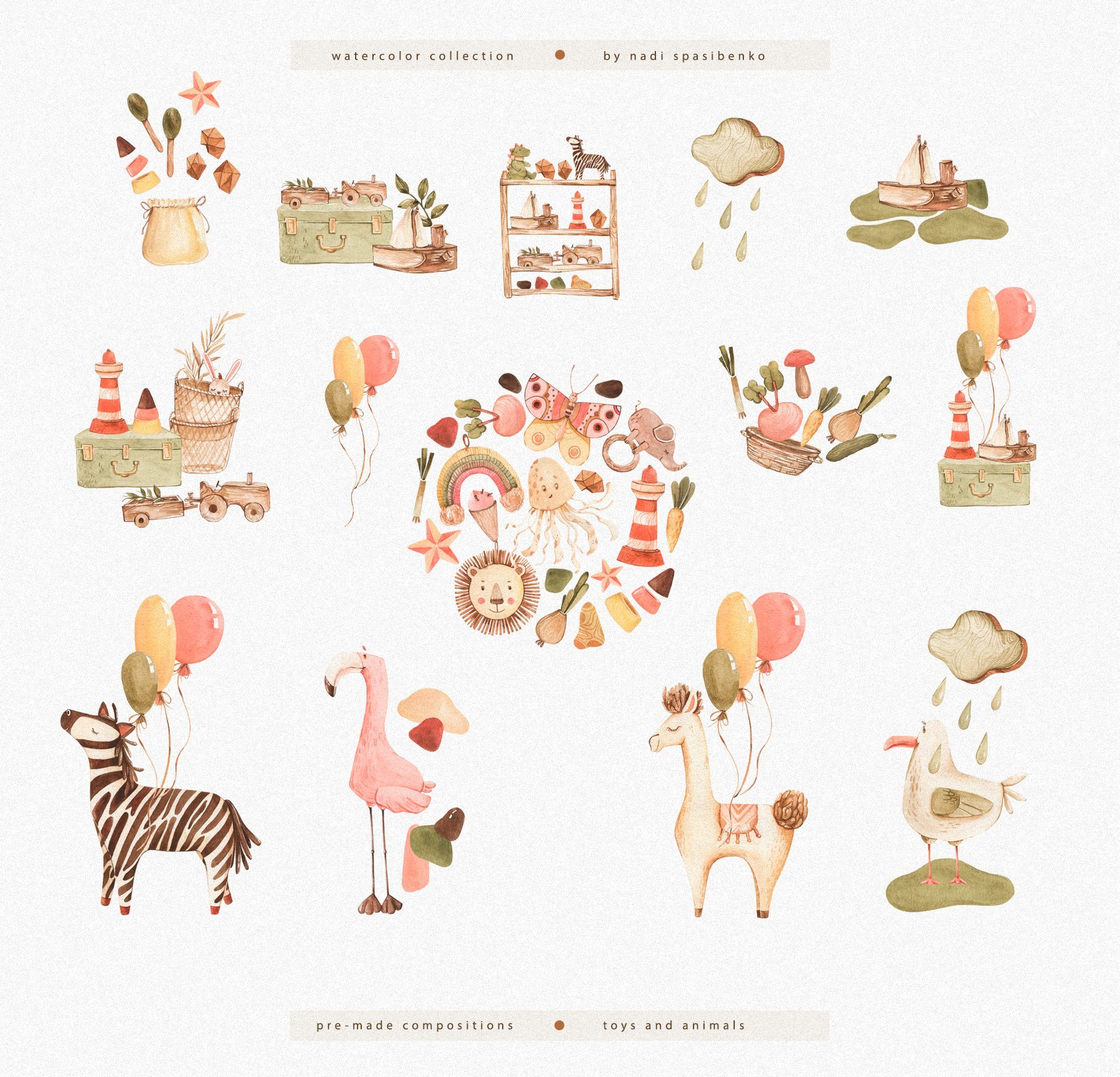 Watercolor World of Toys - Illustrations Kit