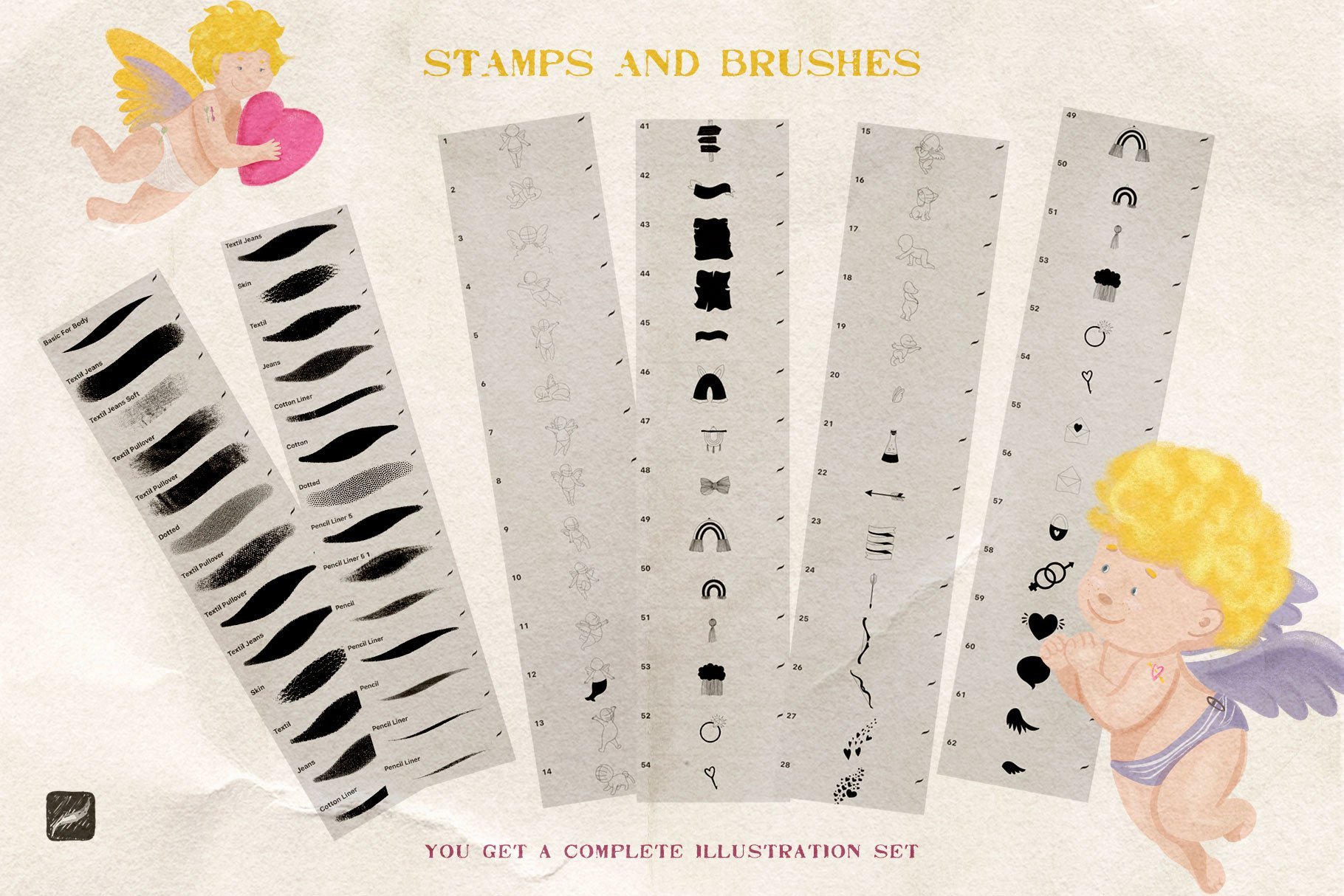 Baby & Cupids Procreate Stamps Grids
