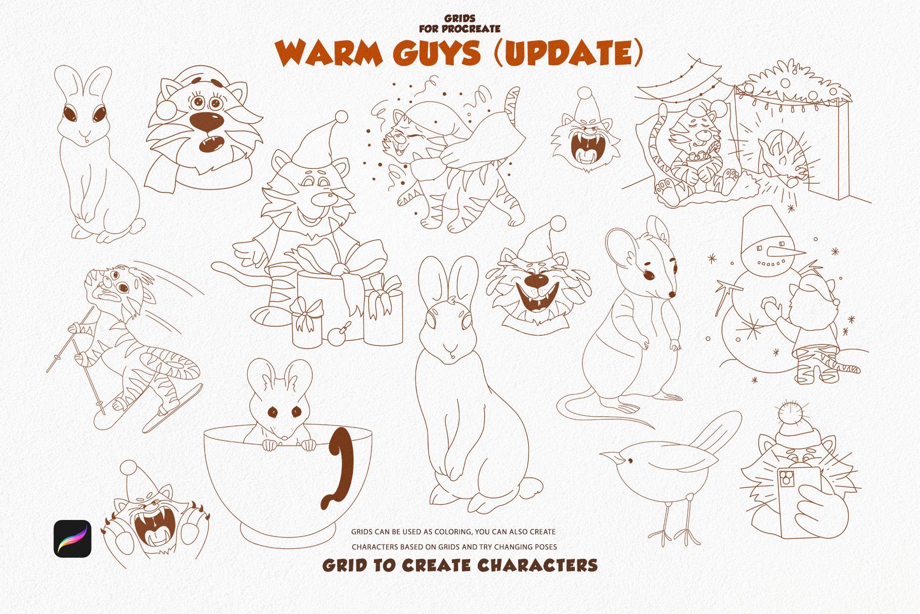 Christmas Warm Guys: Festive Procreate Grids