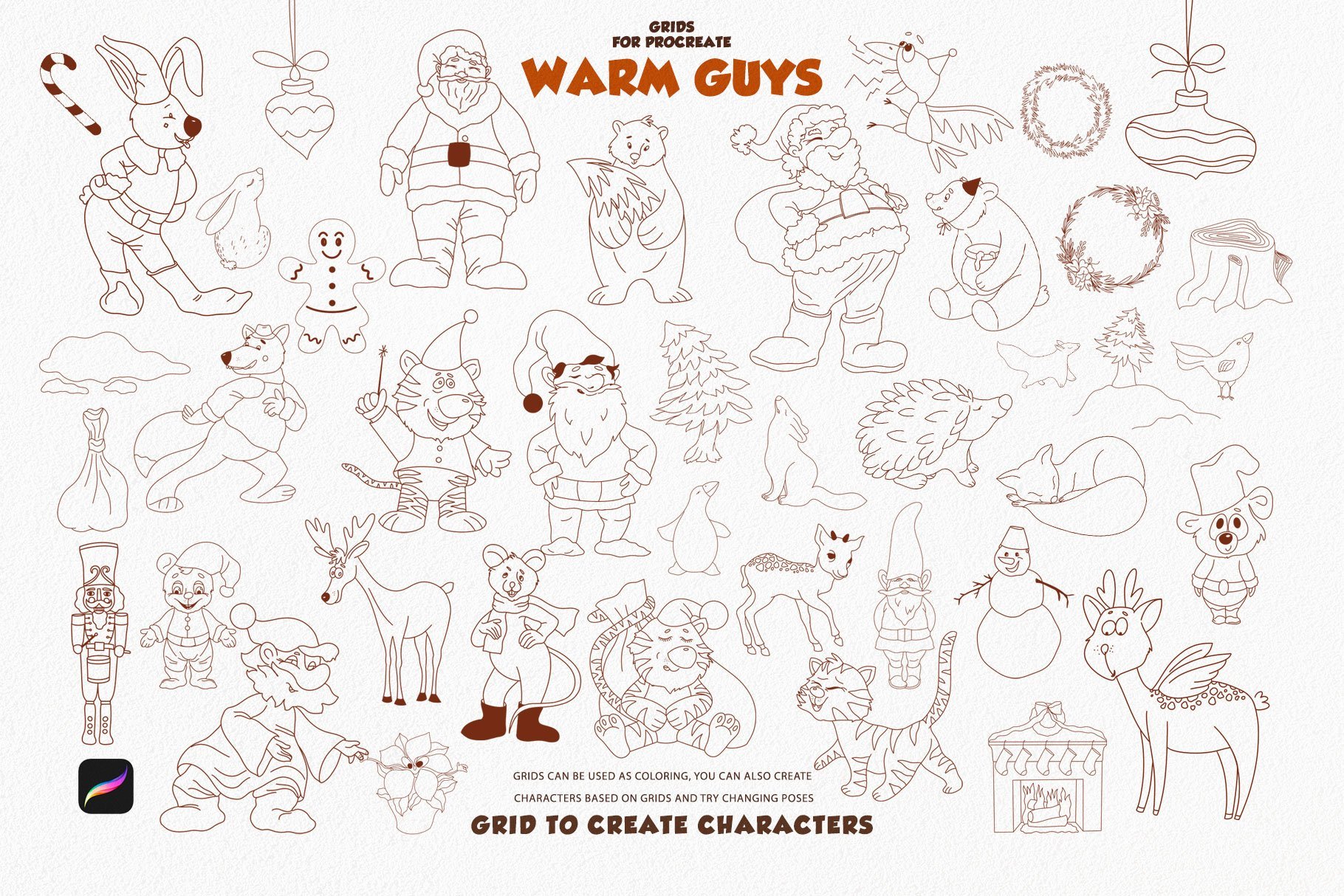 Christmas Warm Guys: Festive Procreate Grids