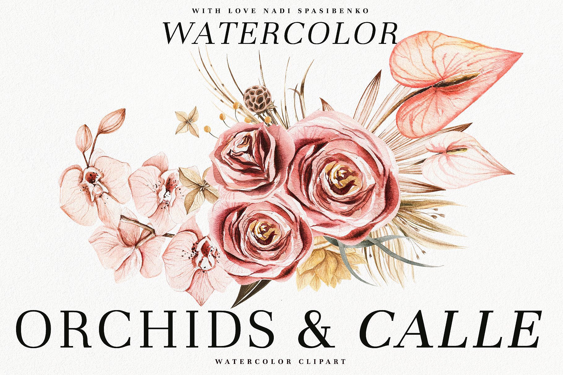 Modern Bouquets of Orchids & Calle - Watercolor Illustrations