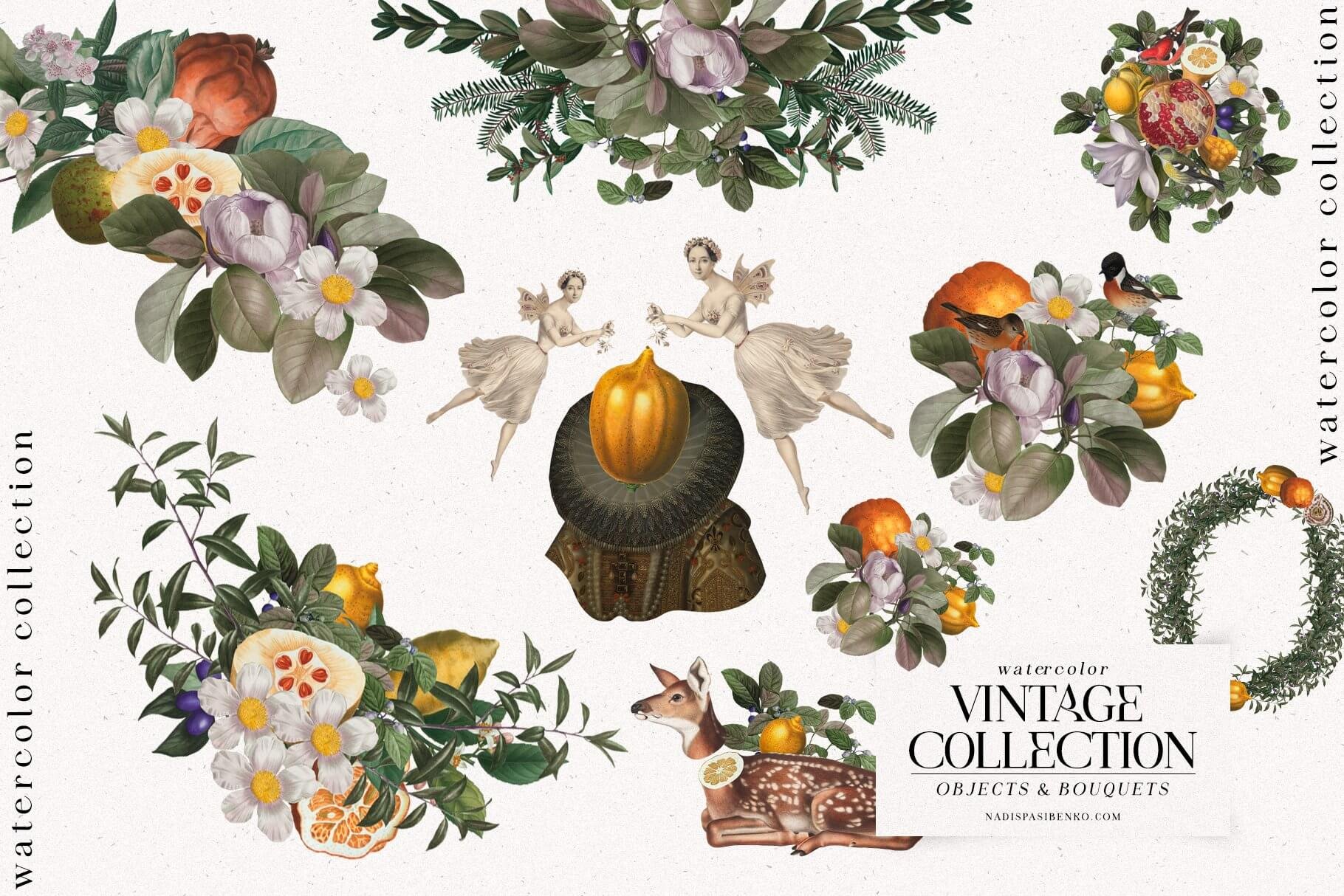 Vintage Collage Illustrations Collection - Creative Vintage Elements