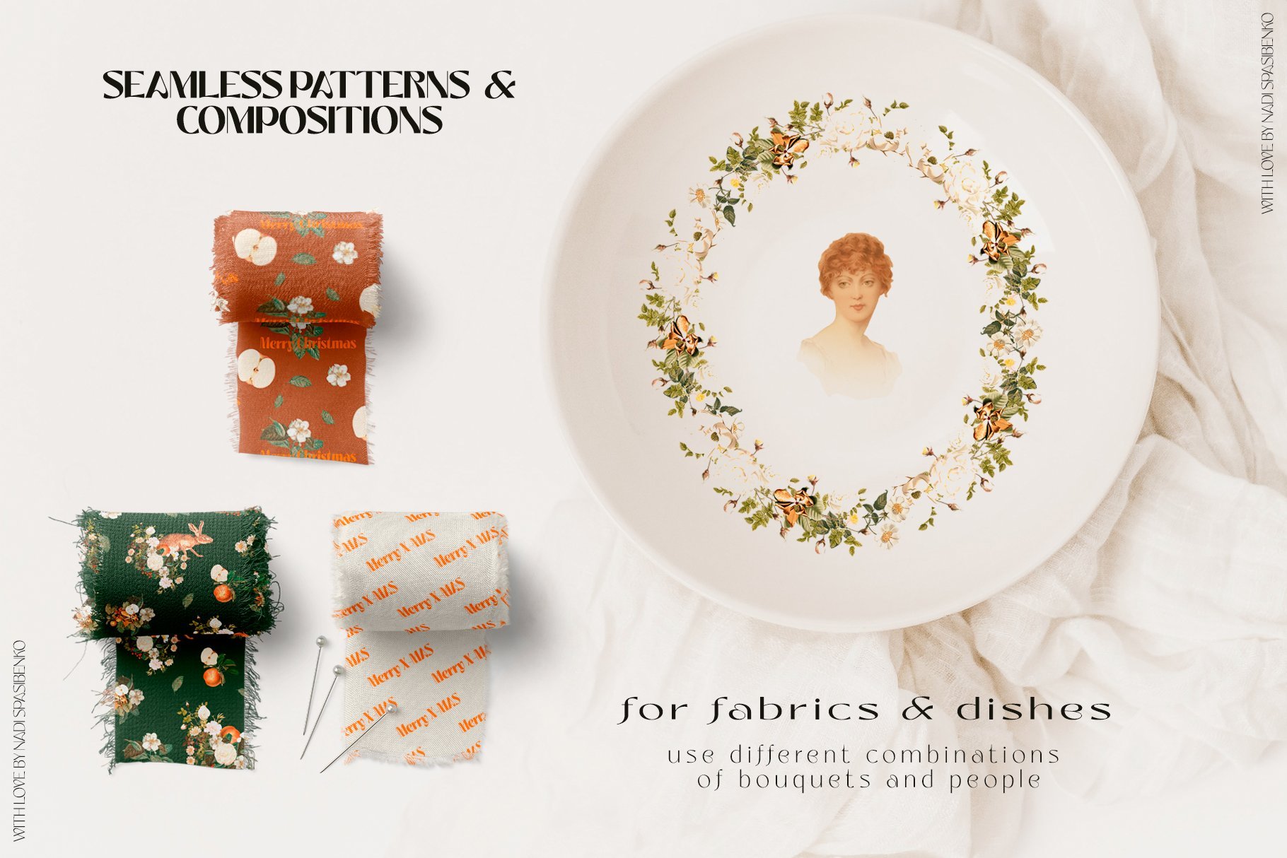 Flower Clipart, Classic Christmas Clipart, Collage Art