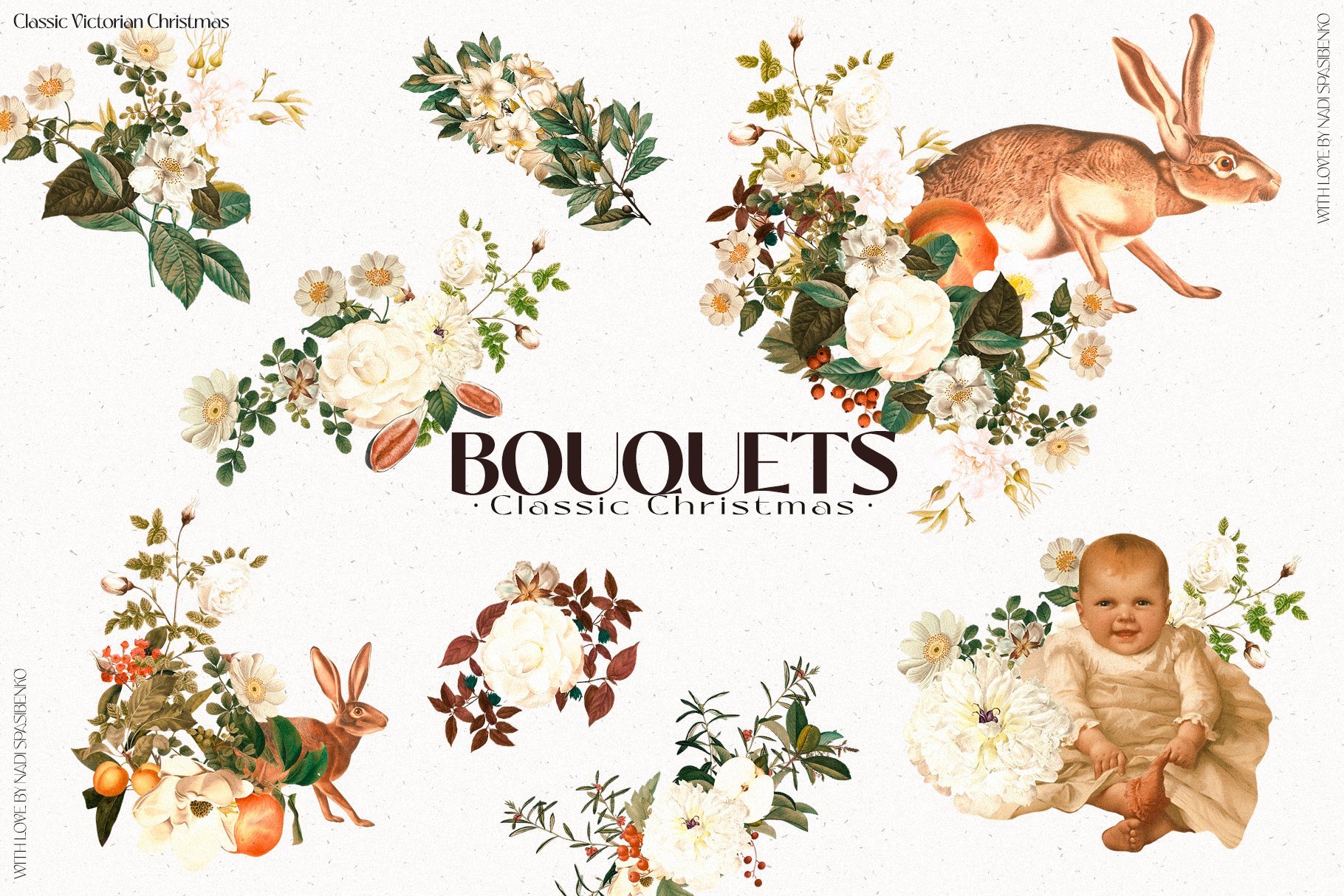Flower Clipart, Classic Christmas Clipart, Collage Art
