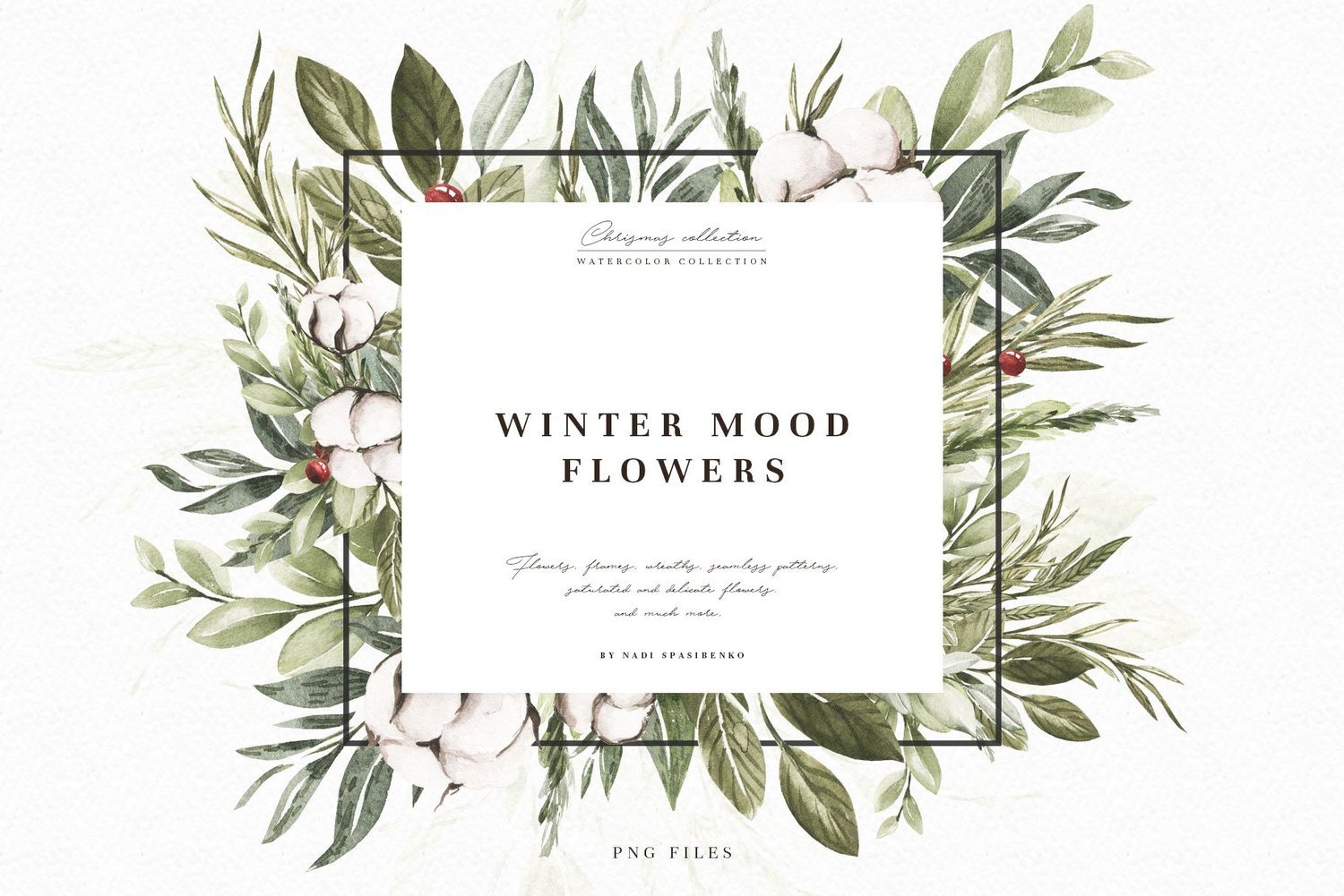 Winter Mood Flowers Watercolor Illustration Kit
