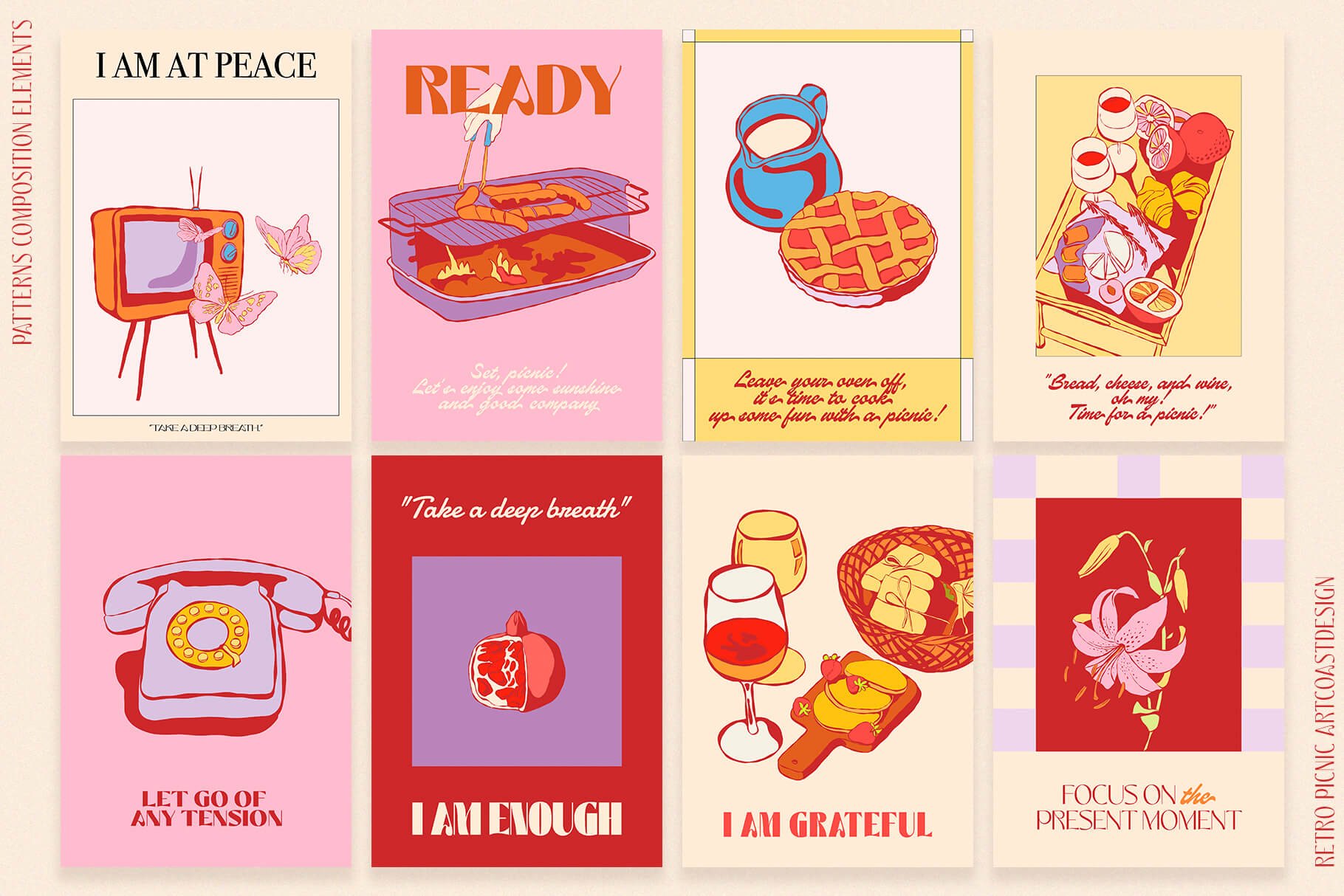 Retro Picnic Vector Set - Creative Illustrations & Motivational Posters