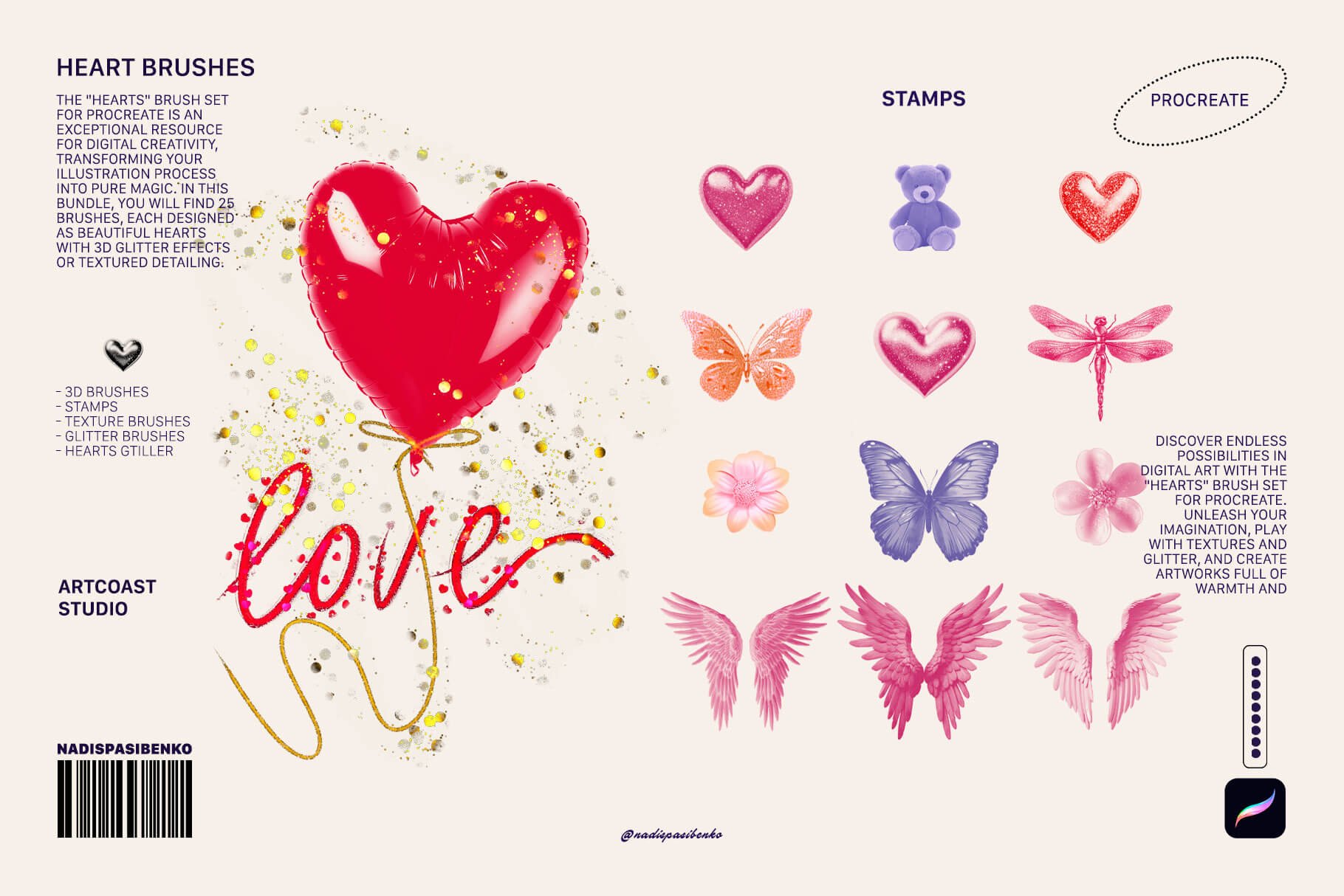 Glitter Heart Brushes for Procreate