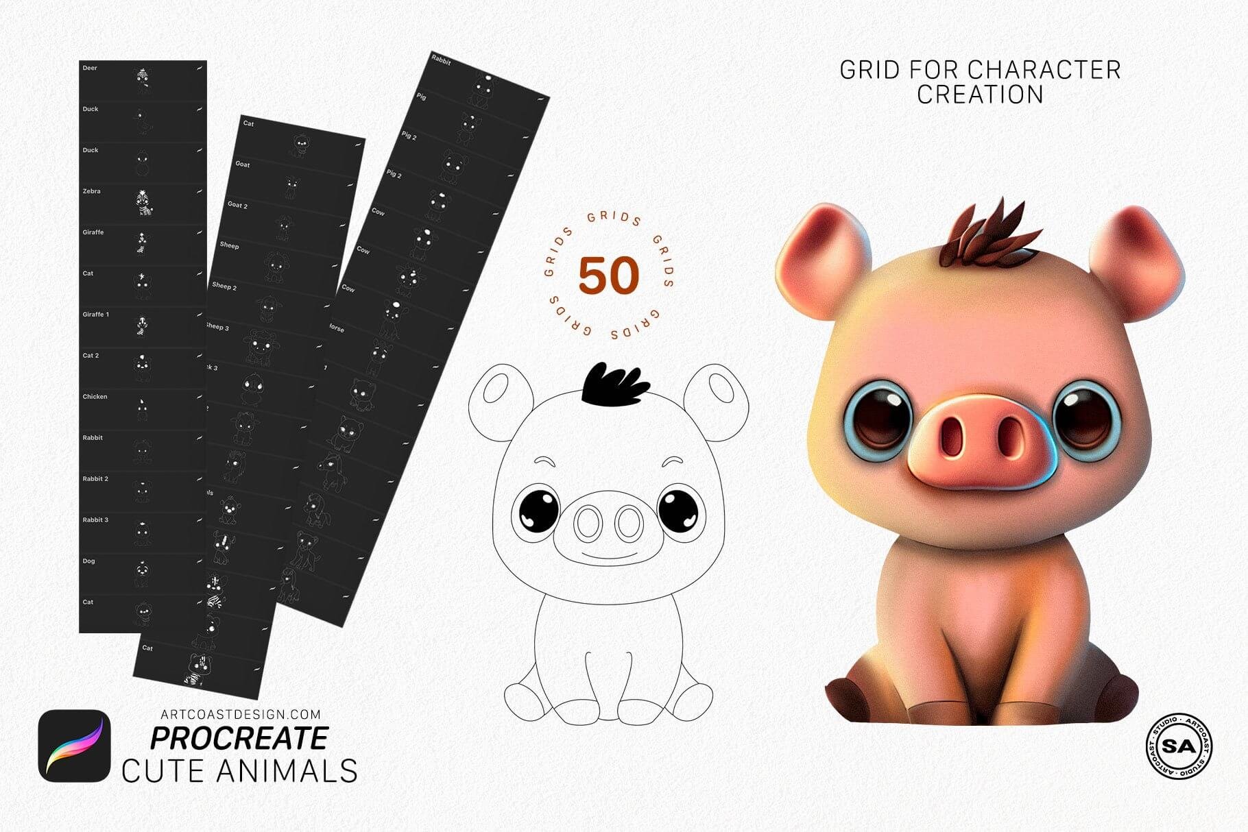 Cute Animal Characters - Procreate Stamps