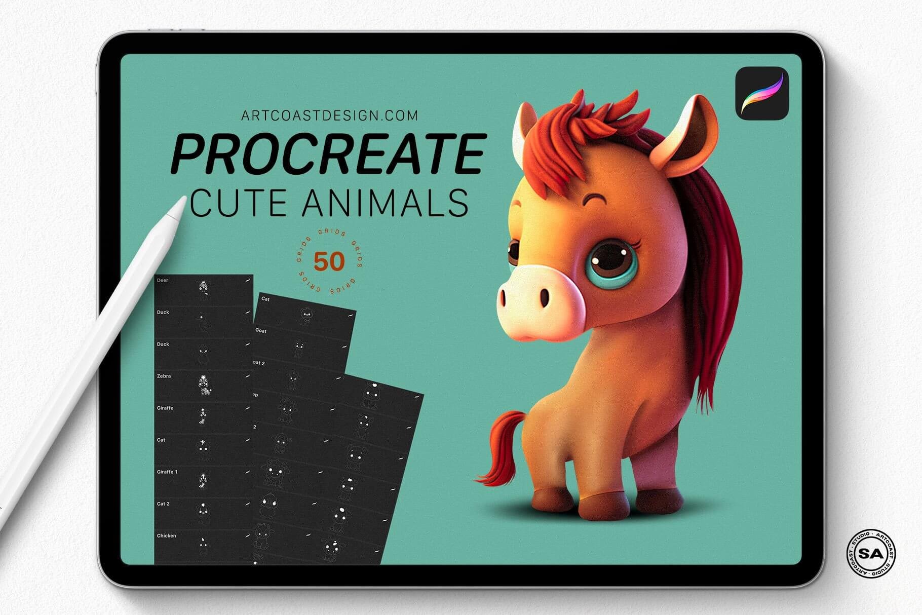 Cute Animal Characters - Procreate Stamps