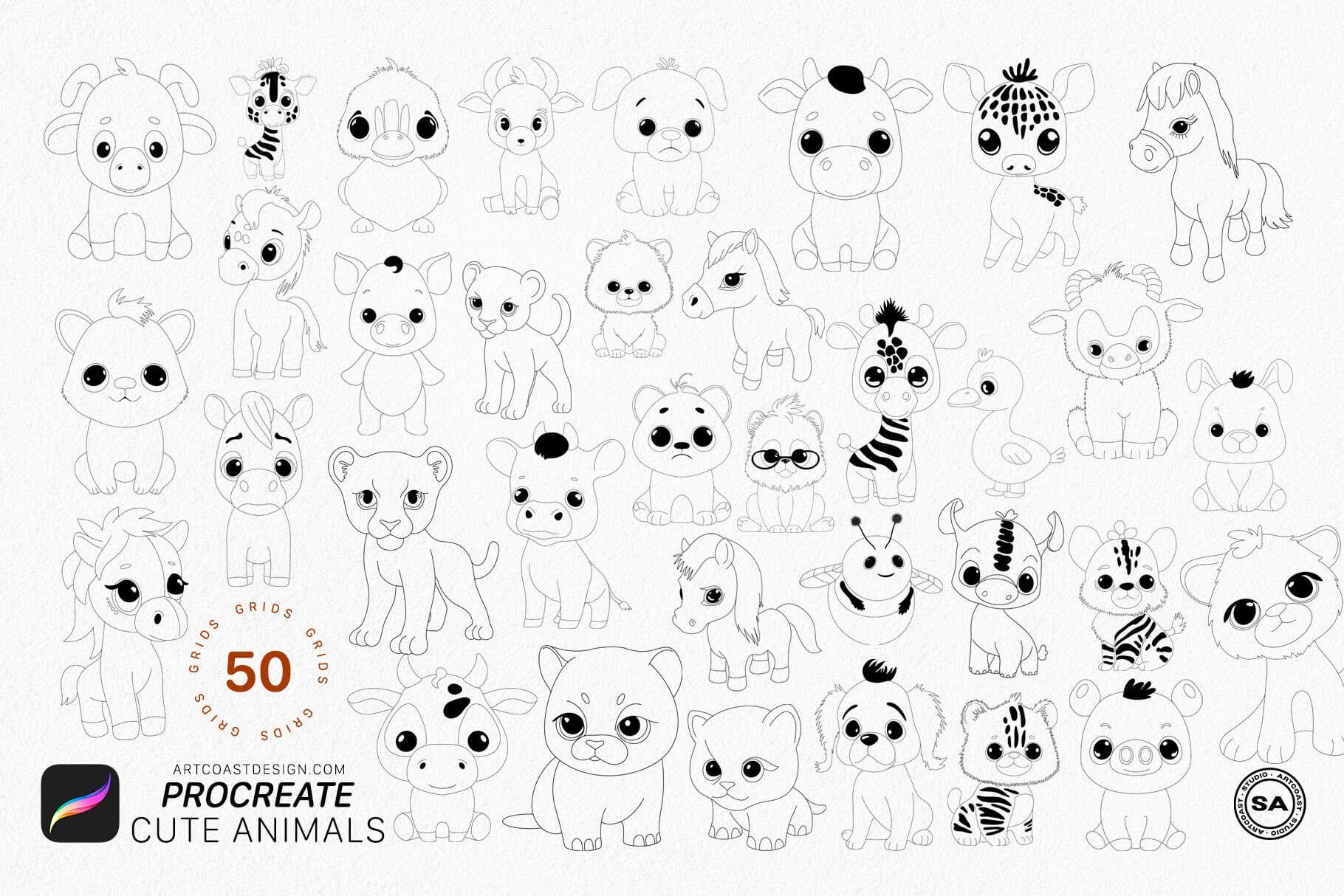 Cute Animal Characters - Procreate Stamps