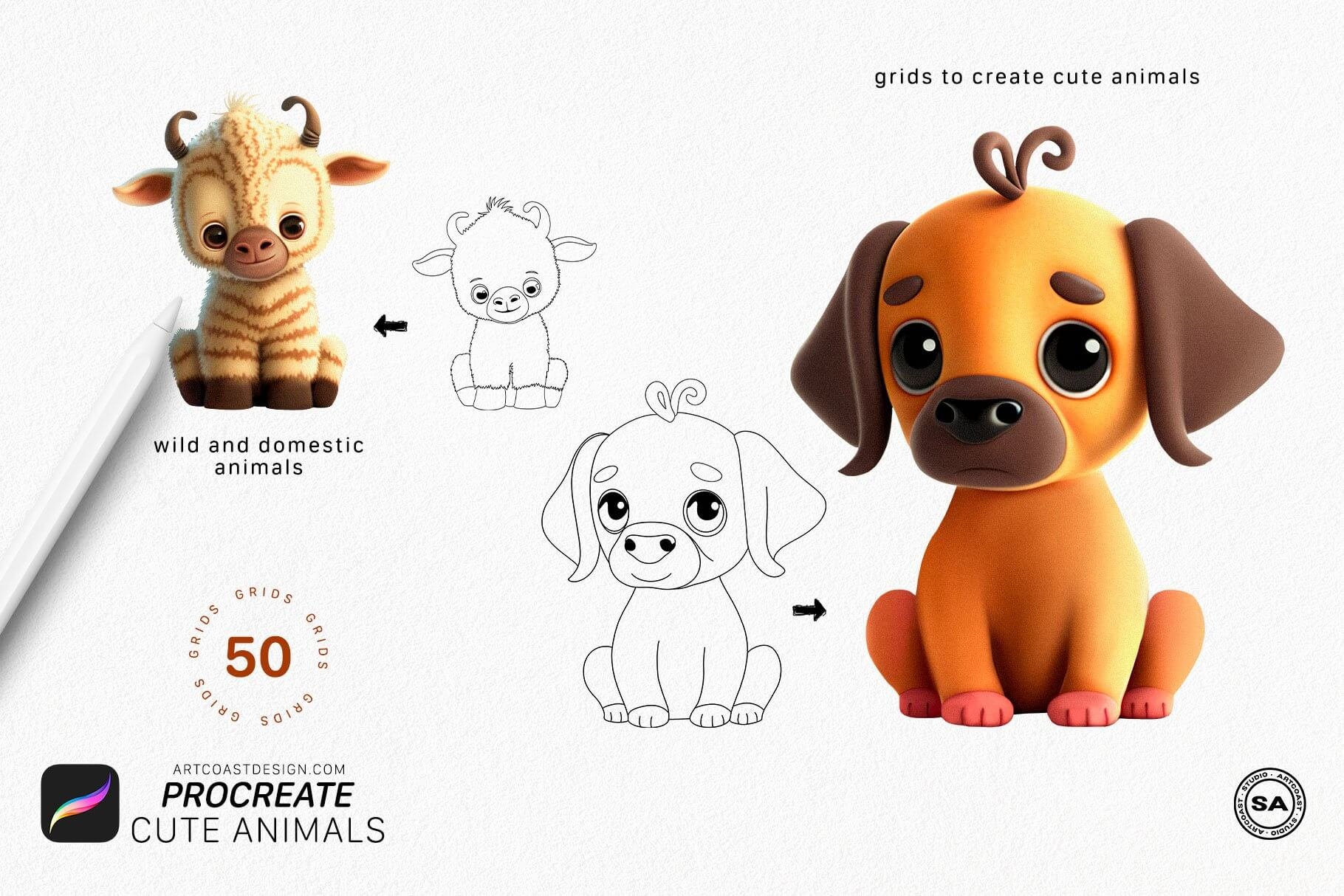 Cute Animal Characters - Procreate Stamps