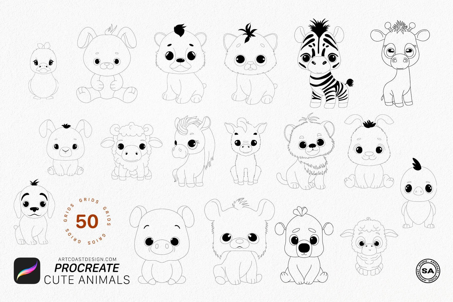 Cute Animal Characters - Procreate Stamps