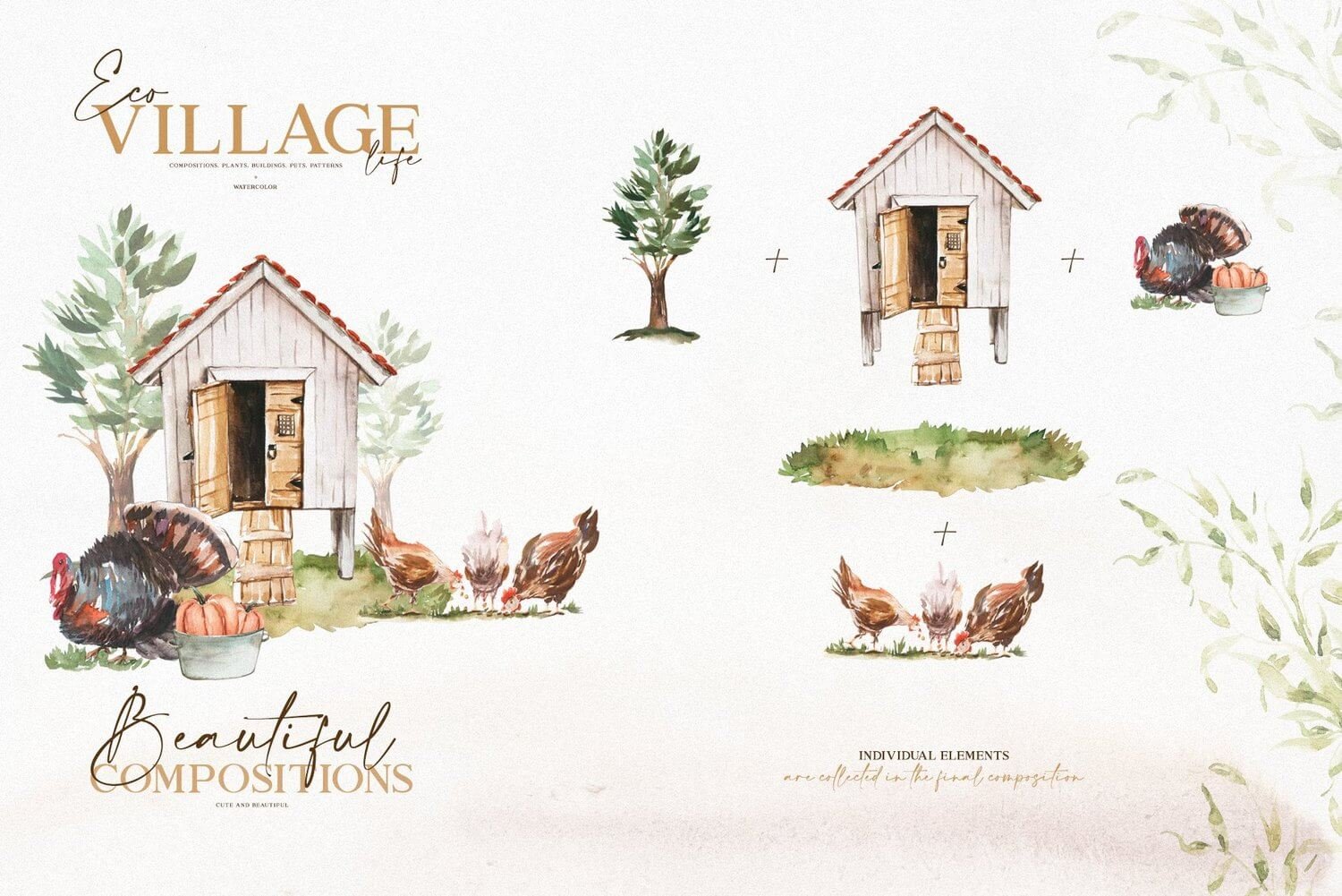 Eco Village Watercolor Illustration Collection