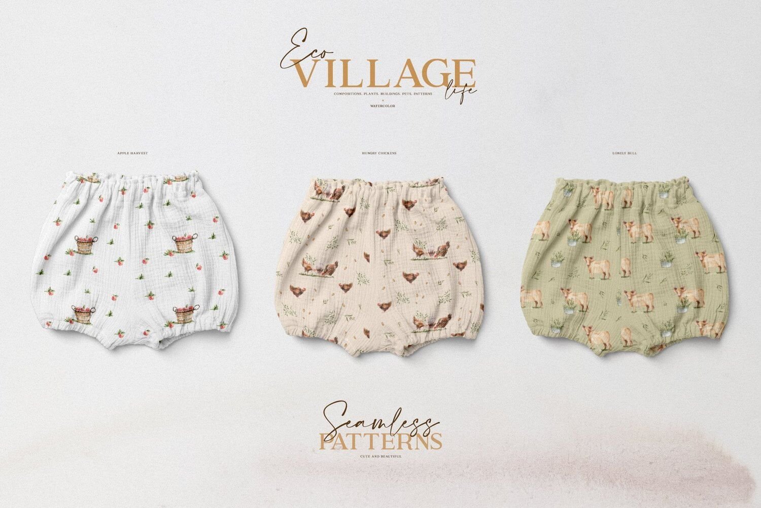 Eco Village Watercolor Illustration Collection