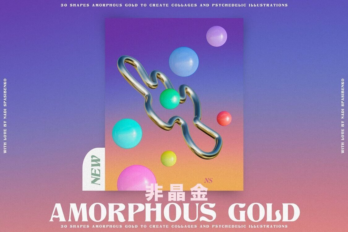 Amorphous Liquid Gold PNG Shapes 3D Objects Background Gradient Textures