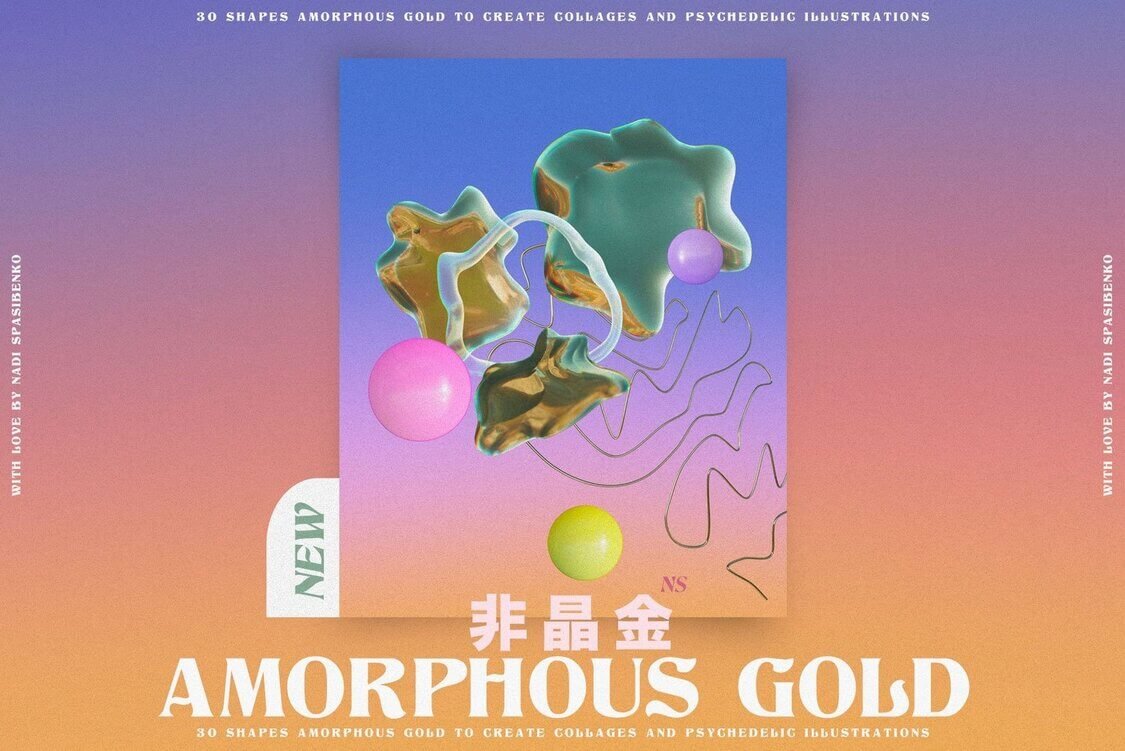 Amorphous Liquid Gold PNG Shapes 3D Objects Background Gradient Textures