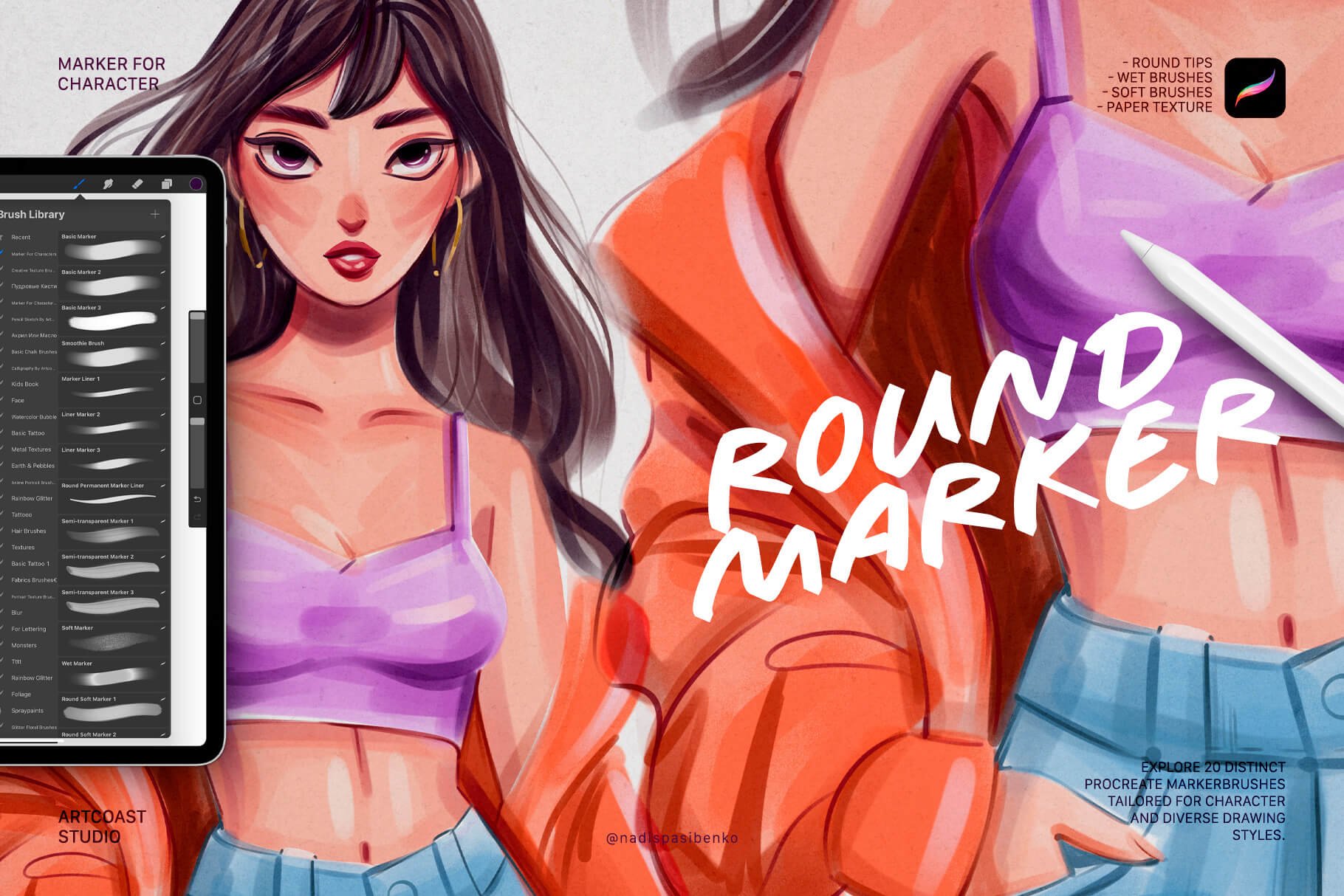 Round Marker for Character | Procreate Brushes