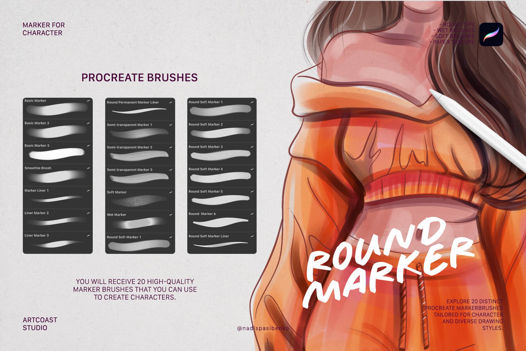 Round Marker for Character | Procreate Brushes