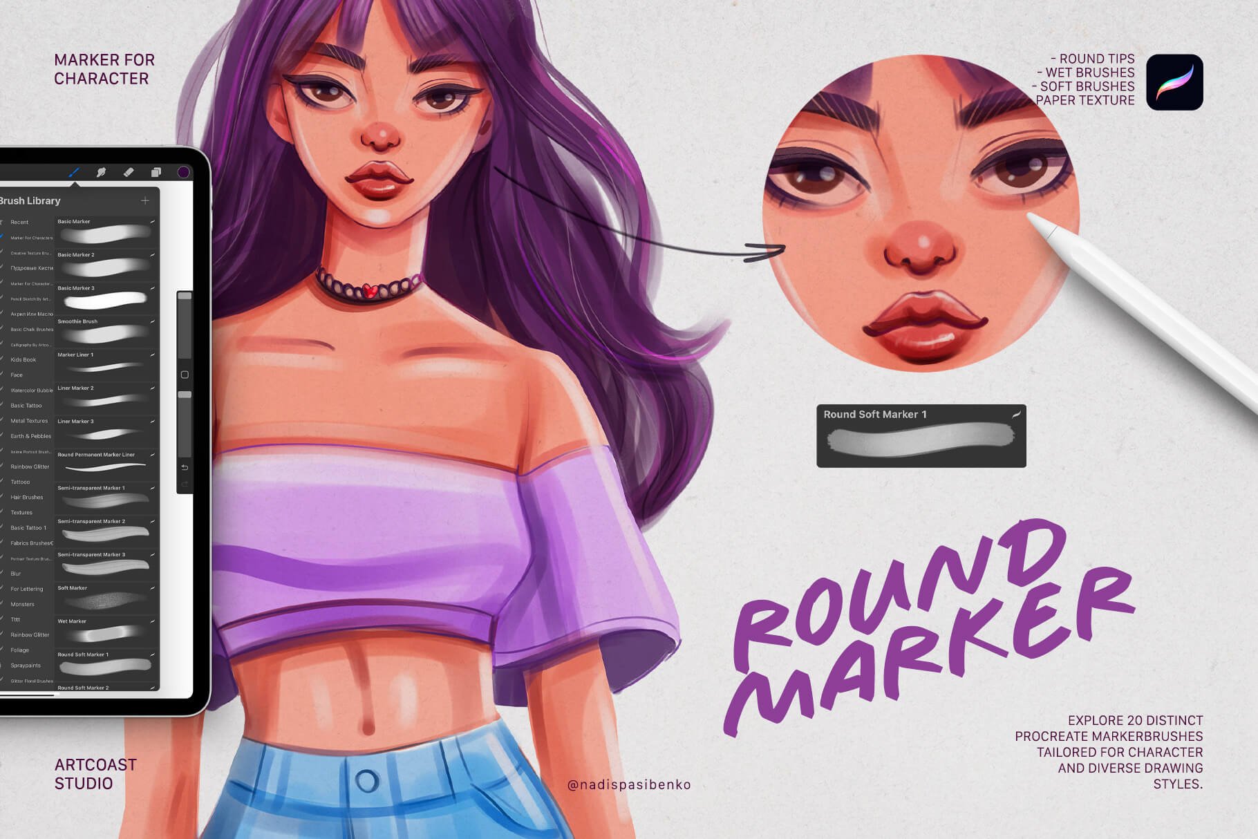 Round Marker for Character | Procreate Brushes