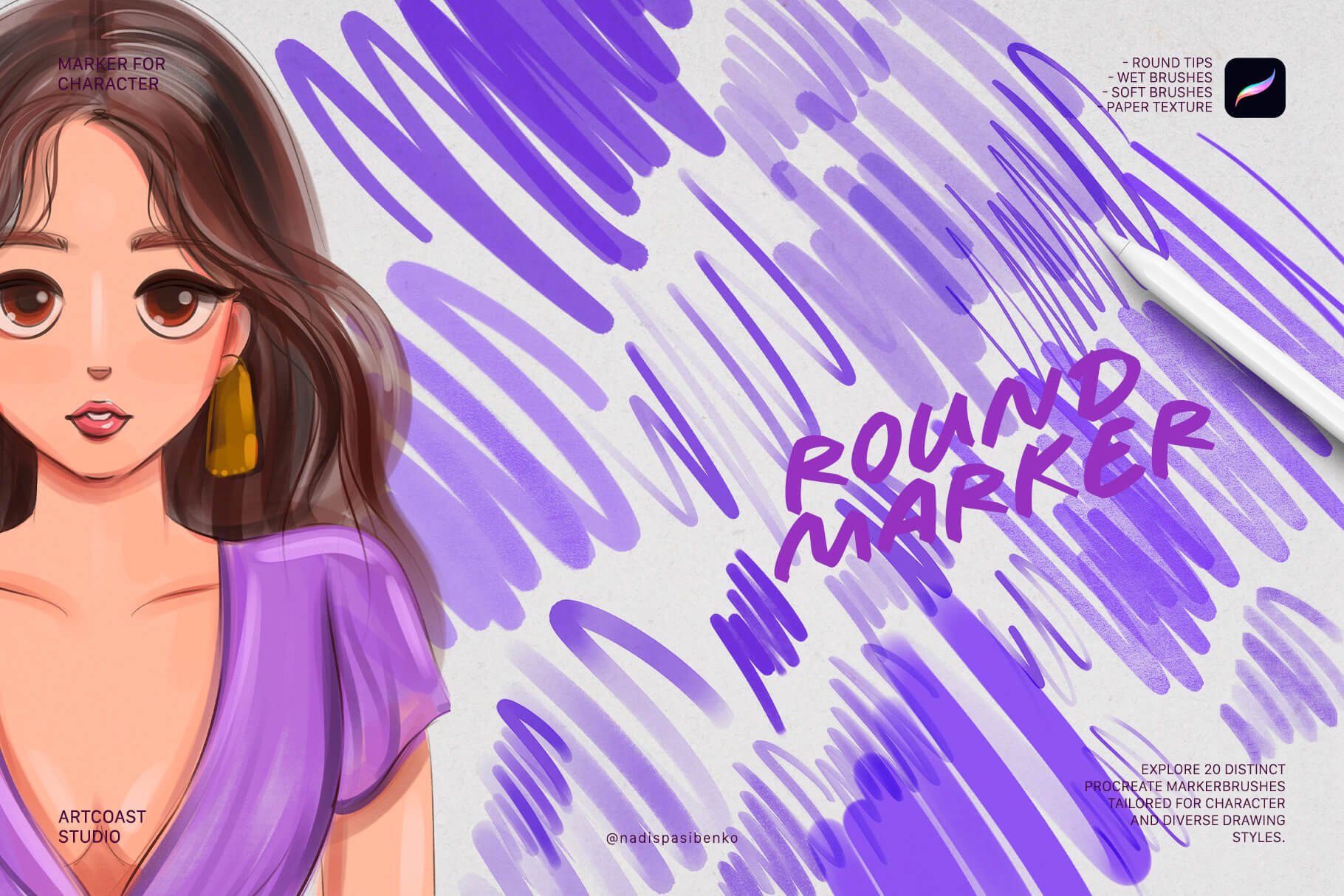 Round Marker for Character | Procreate Brushes