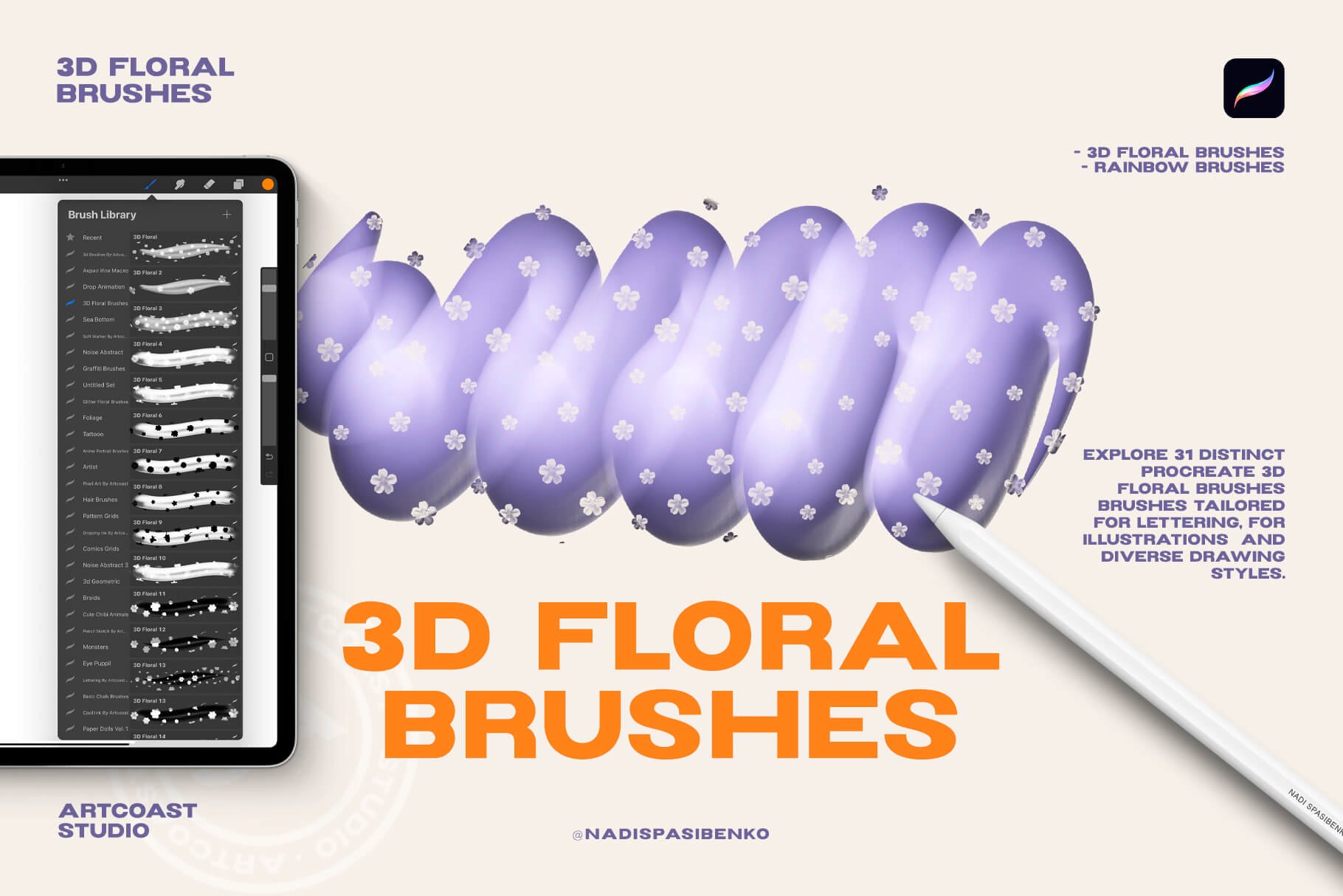 Magical 3D Floral Procreate Brushes Set