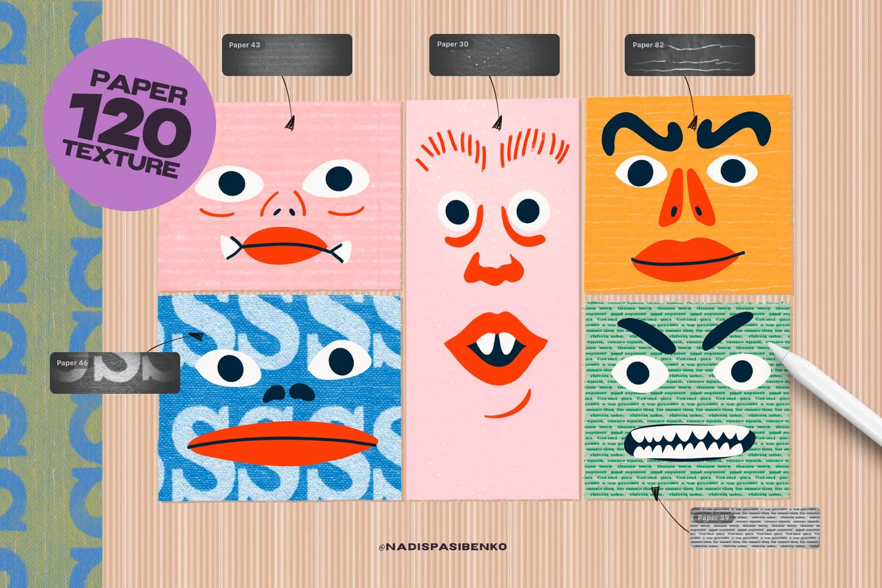 Modern Paper – 120 Seamless Paper Textures + 13 Chalk Brushes for Procreate