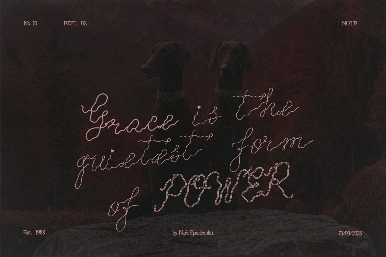 Elegant editorial layout featuring the expressive handwritten Soffio typeface.